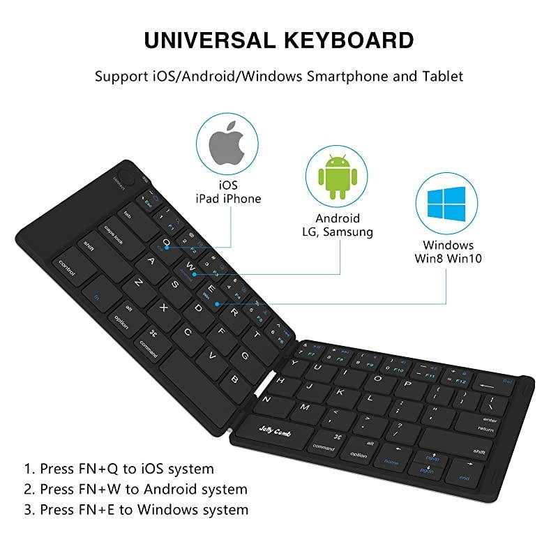 Foldable Bluetooth Keyboard,  Ultra Slim Foldable BT Keyboard B047 Rechargeable Pocket Sized Keyboard for All iOS Android Windows Laptop Tablet Smartphone and More (Black)