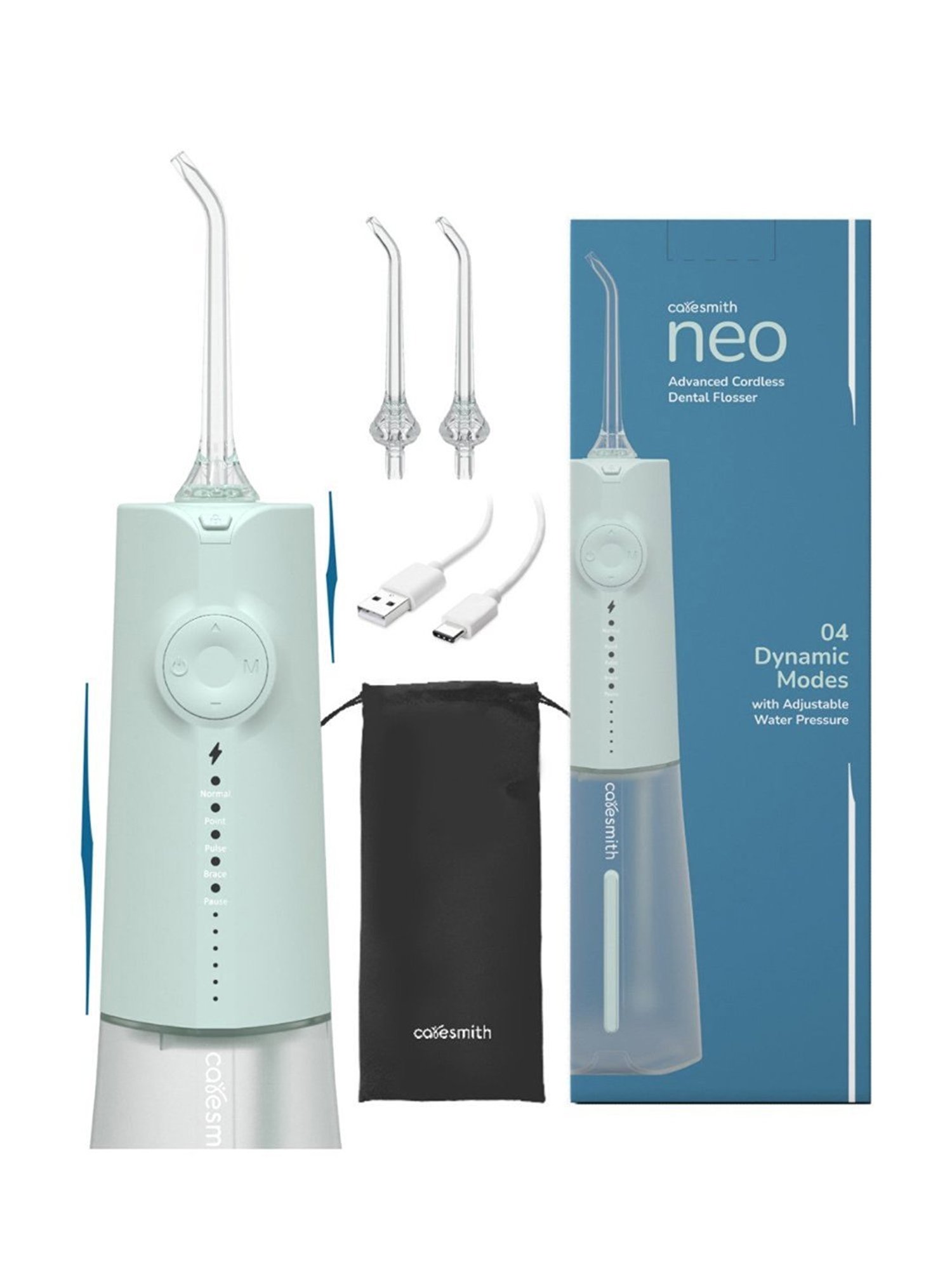 Caresmith Neo Cordless Oral Flosser 24 Pressure Settings with 5 Modes & 6 Intensities (Green)
