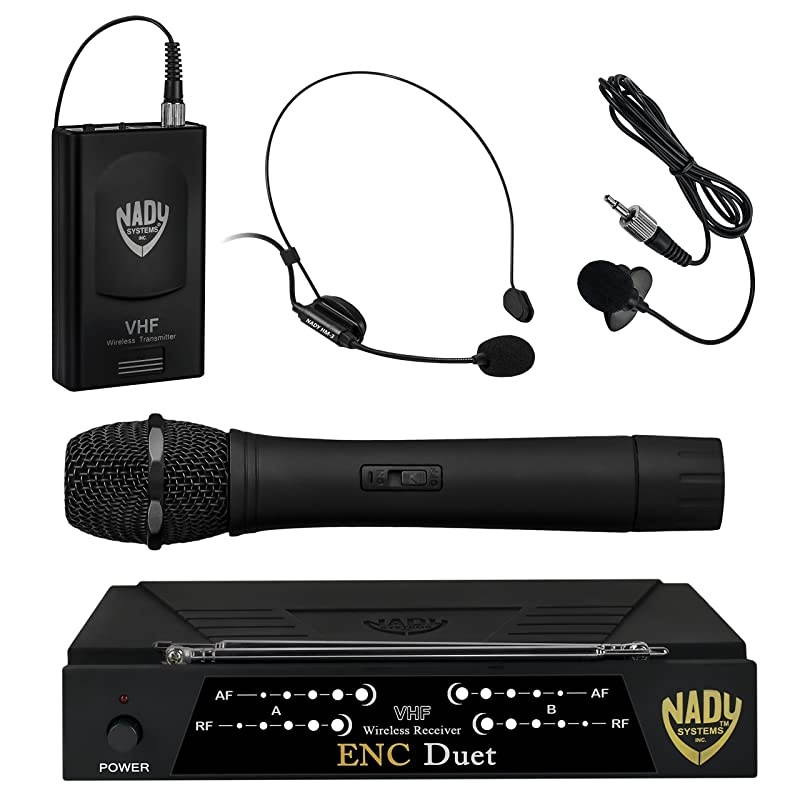 ENC DUET Wireless Dual Channel HandheldLavalierHeadset Microphone System with 2 Wireless Transmitters