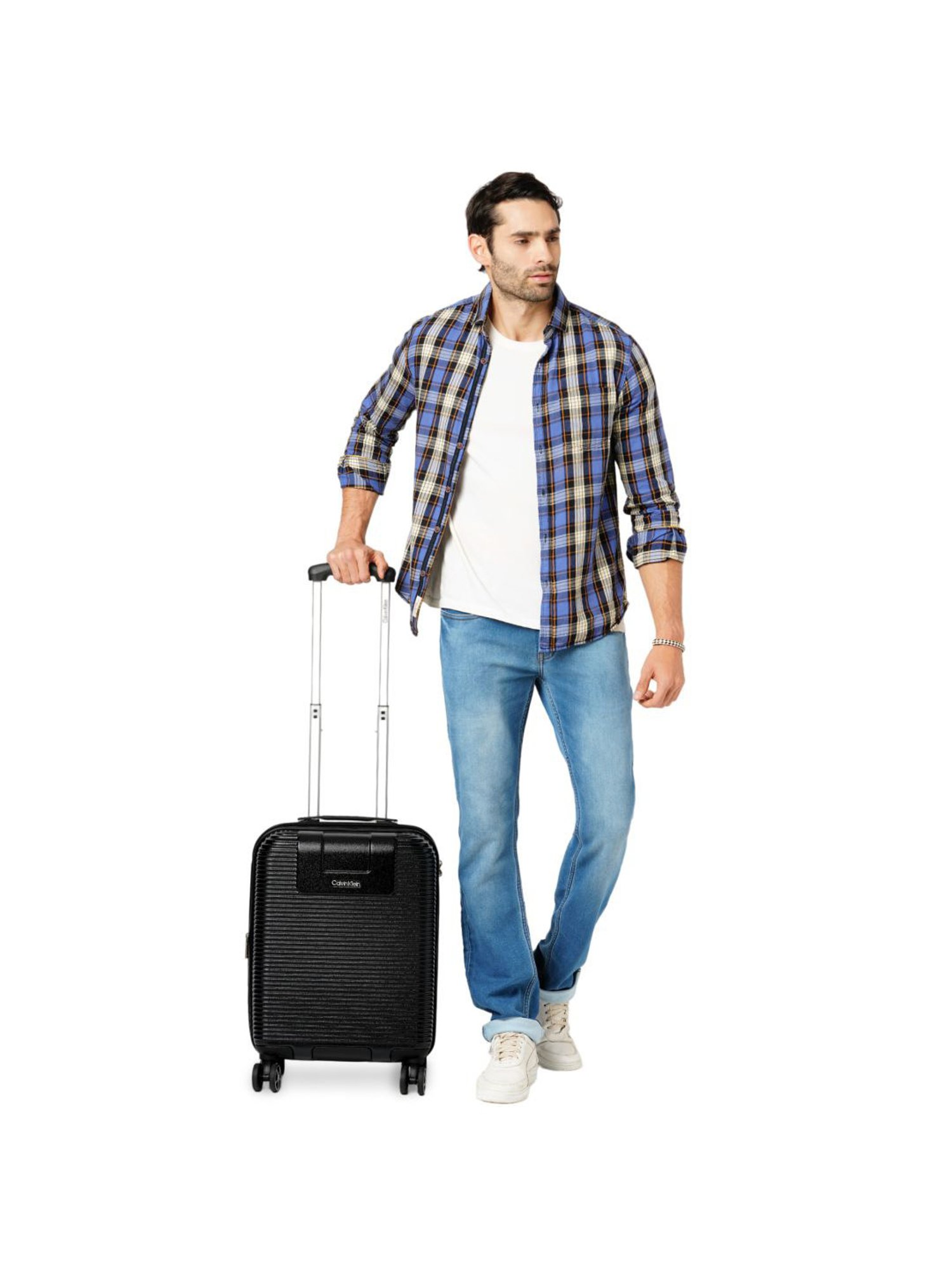 Calvin Klein Avenue Black Textured Hard Cabin Trolley Bag - 52 cm