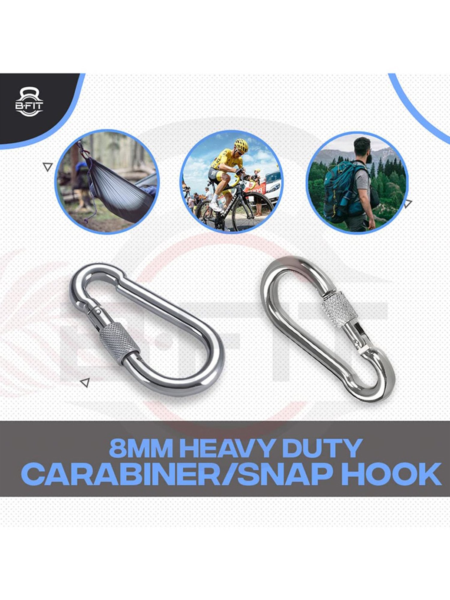 B Fit Spring Hooks with Round Lock and Regular Lock 8 mm 4 Piece (Silver)