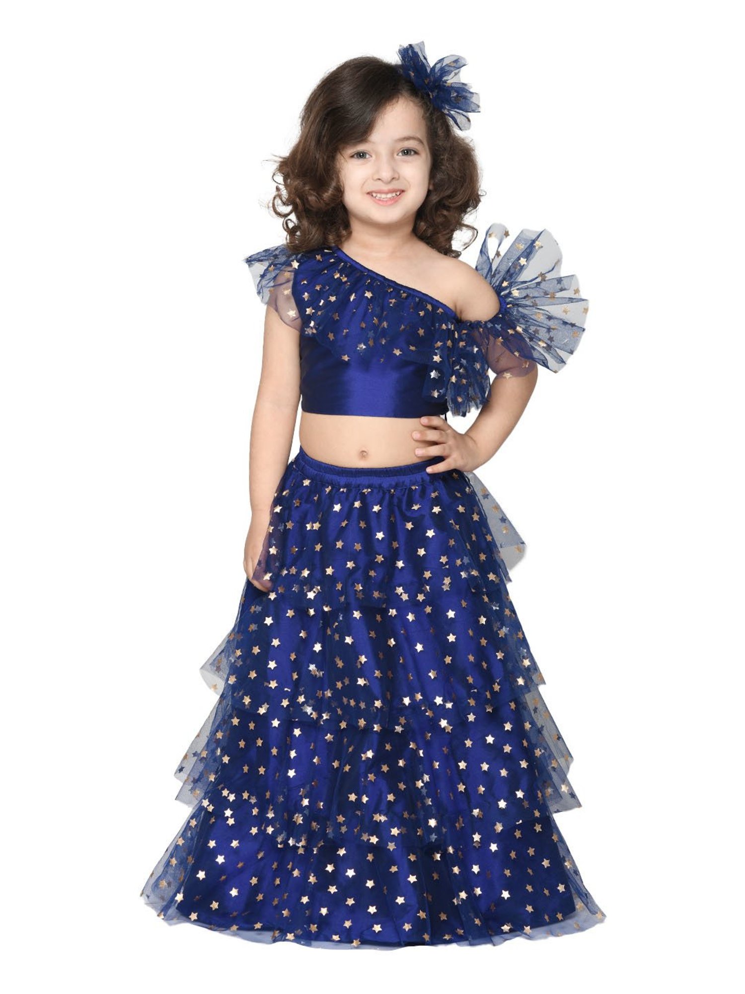 Saka Designs Kids Navy & Gold Printed Lehenga with Choli