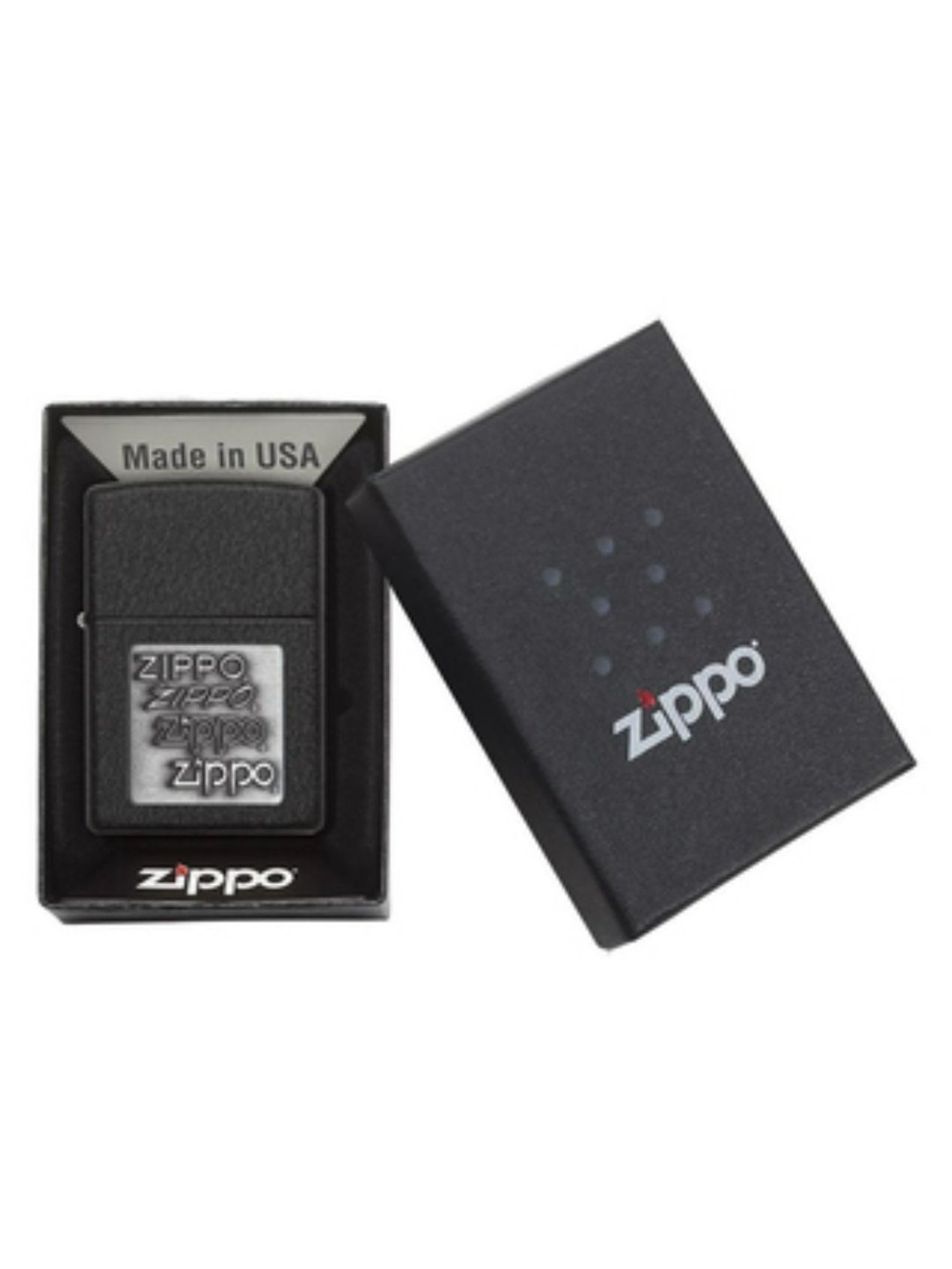Zippo Black Crackle Logo Brass Pocket Lighter