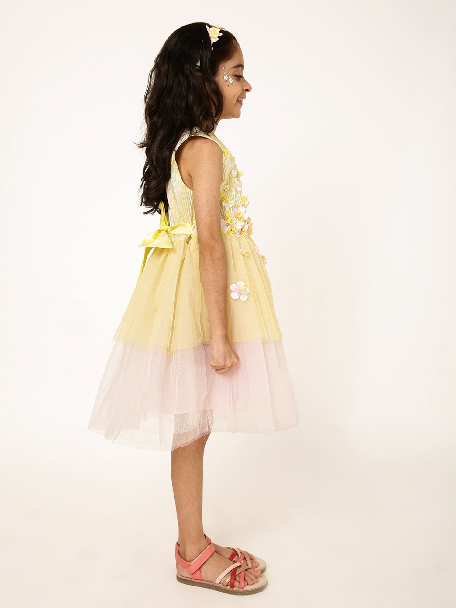 A Little Fable Girls Yellow & Pink Applique Dress
