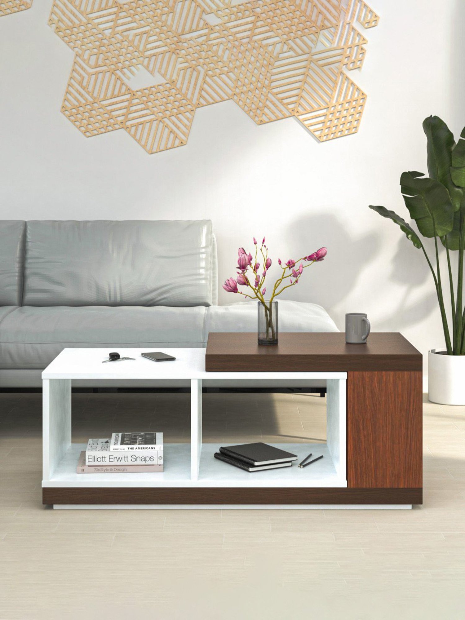Nilkamal Mono Brown Engineered Wood Coffee Table with 2 Open Shelf & Extendable