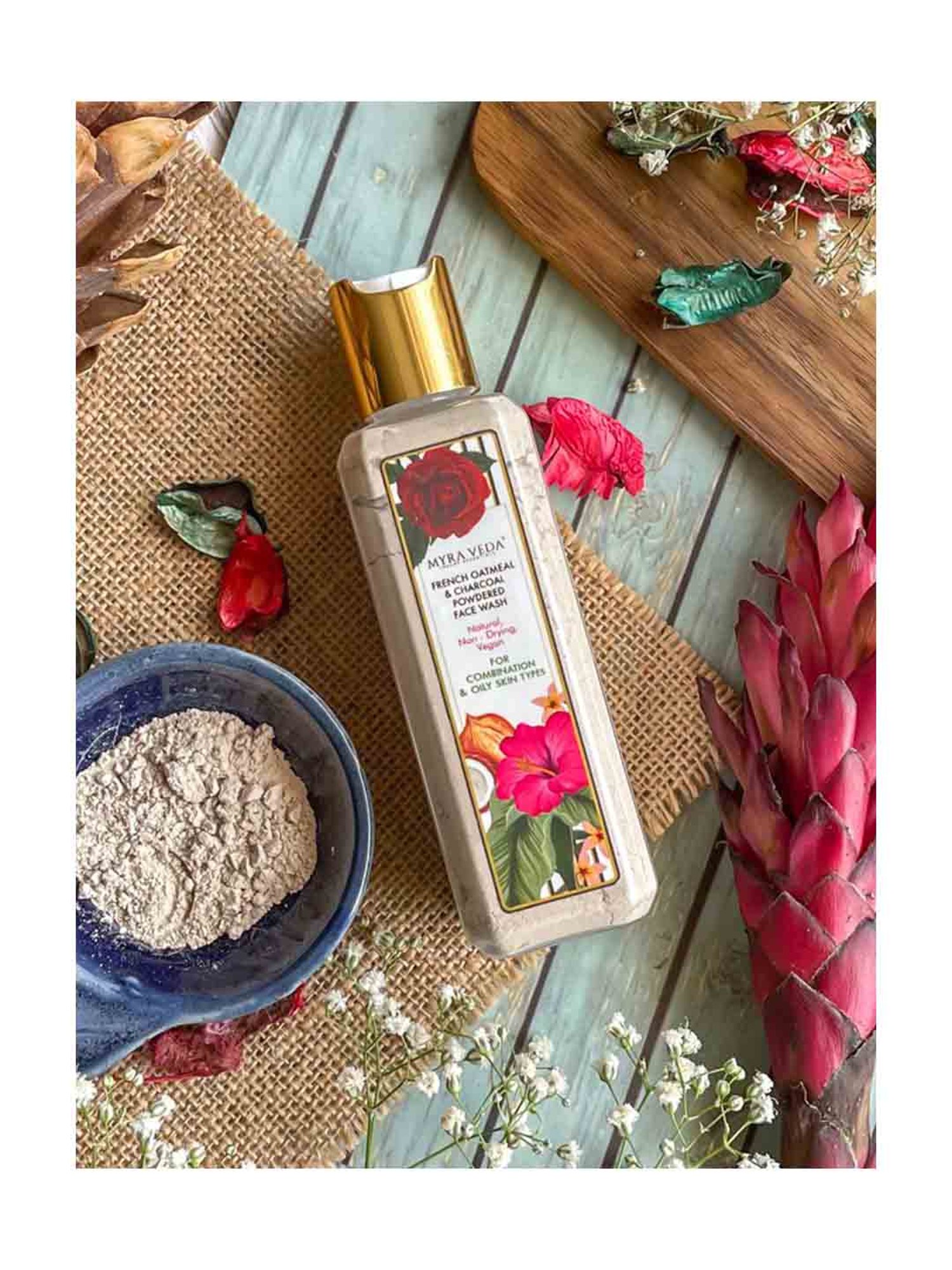 MYRA VEDA LUXURY ESSENTIALS French Oatmeal & Charcoal Powder Face Wash - 80 gm