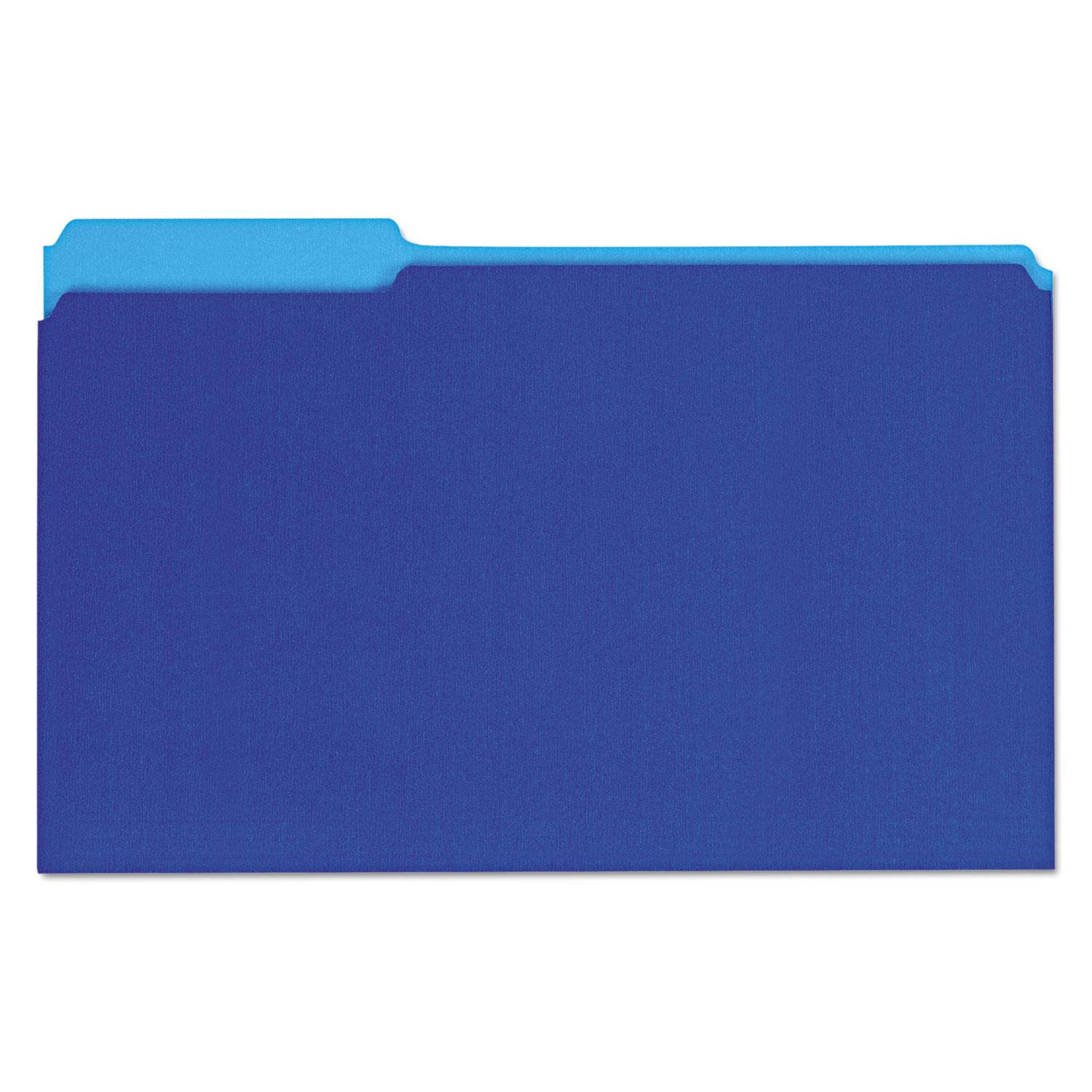 Recycled Interior File Folders, 1/3 Cut Top Tab, Legal, Blue, 100/box