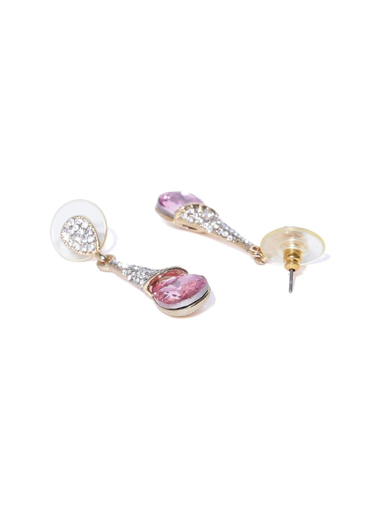 YouBella Pink Gold-Plated Tear Shaped Drop Earrings