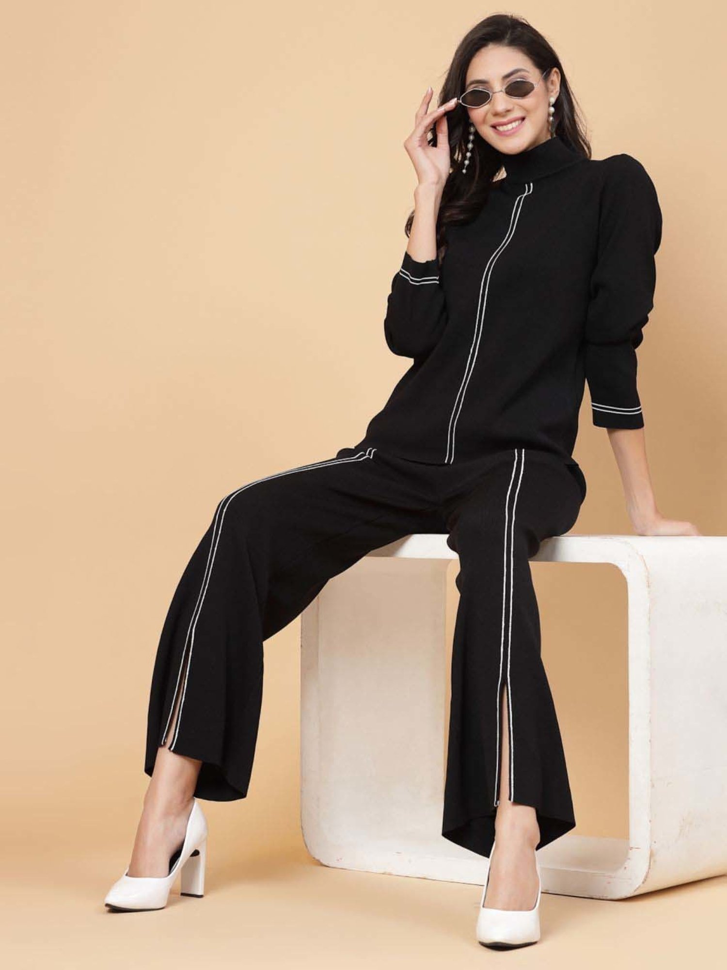 Mafadeny Black Striped T-Shirt Pants Set