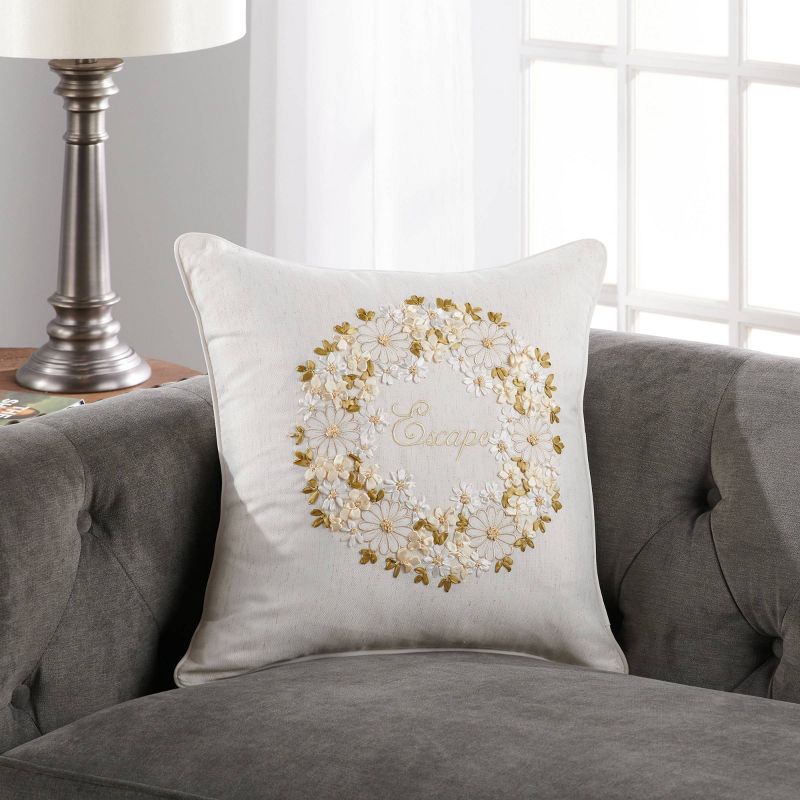 18"x18" Escape Embroidered Square Throw Pillow Natural - Sure Fit