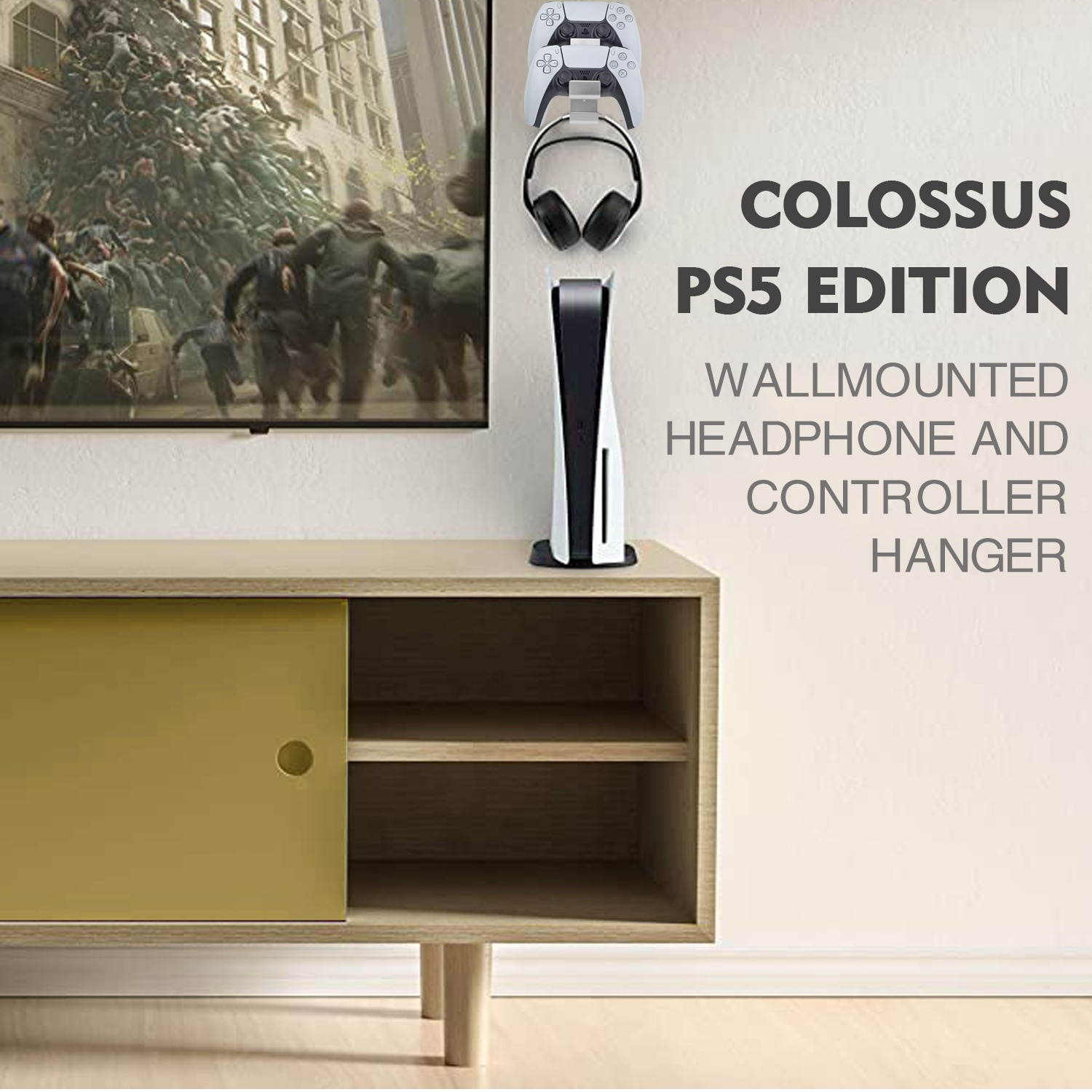Gamepad & Headphone Three-In-One Wall Mounted Hanger For PS5 / PS4