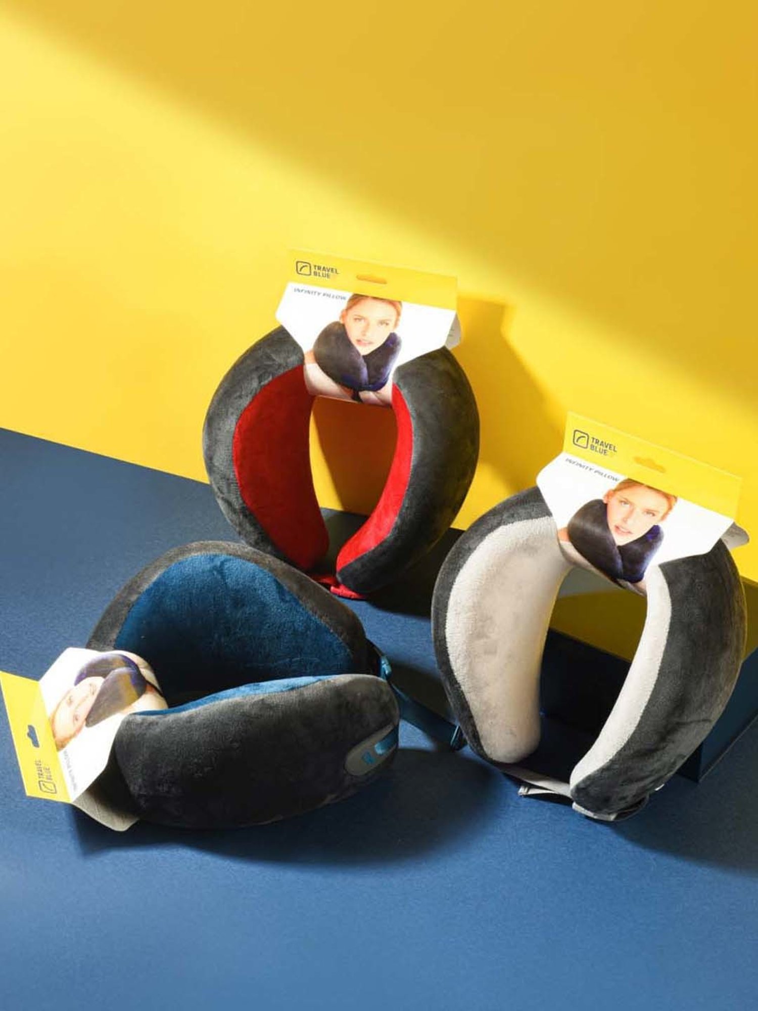 Travel Blue Grey & Red Memory Foam Neck Pillow