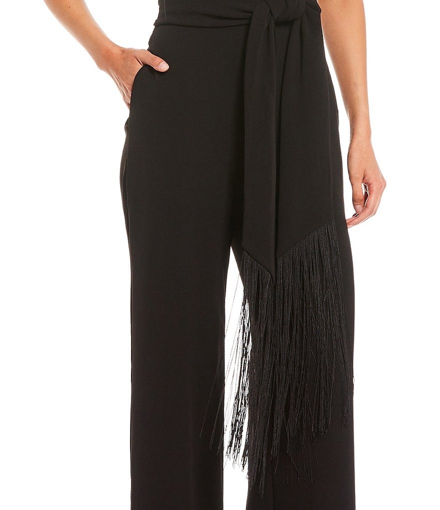 Belle Badgley Mischka Anne Crepe Fringe Jumpsuit