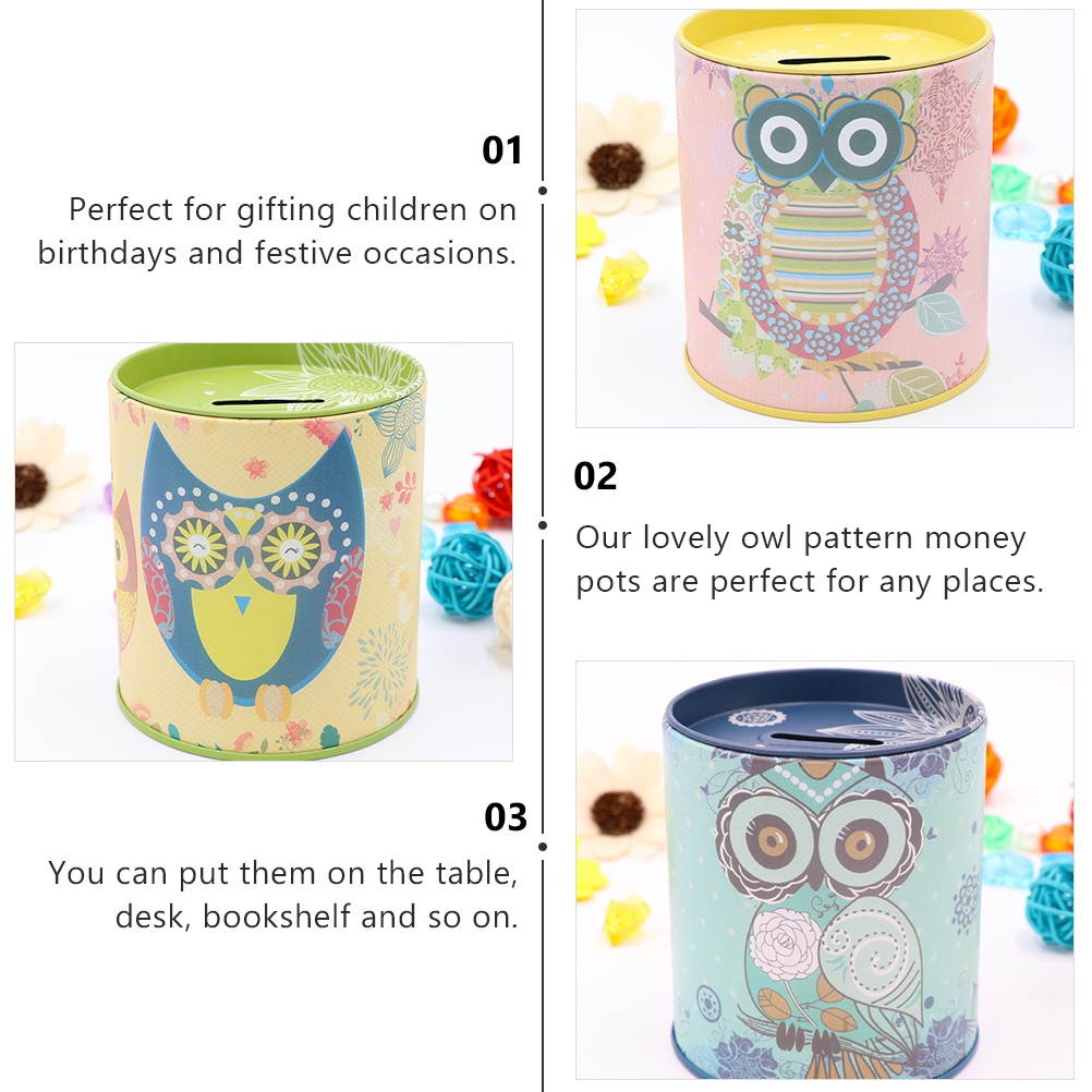 4pcs Owl Pattern Saving Boxes Piggy Banks Tinplate Money Boxes for Children