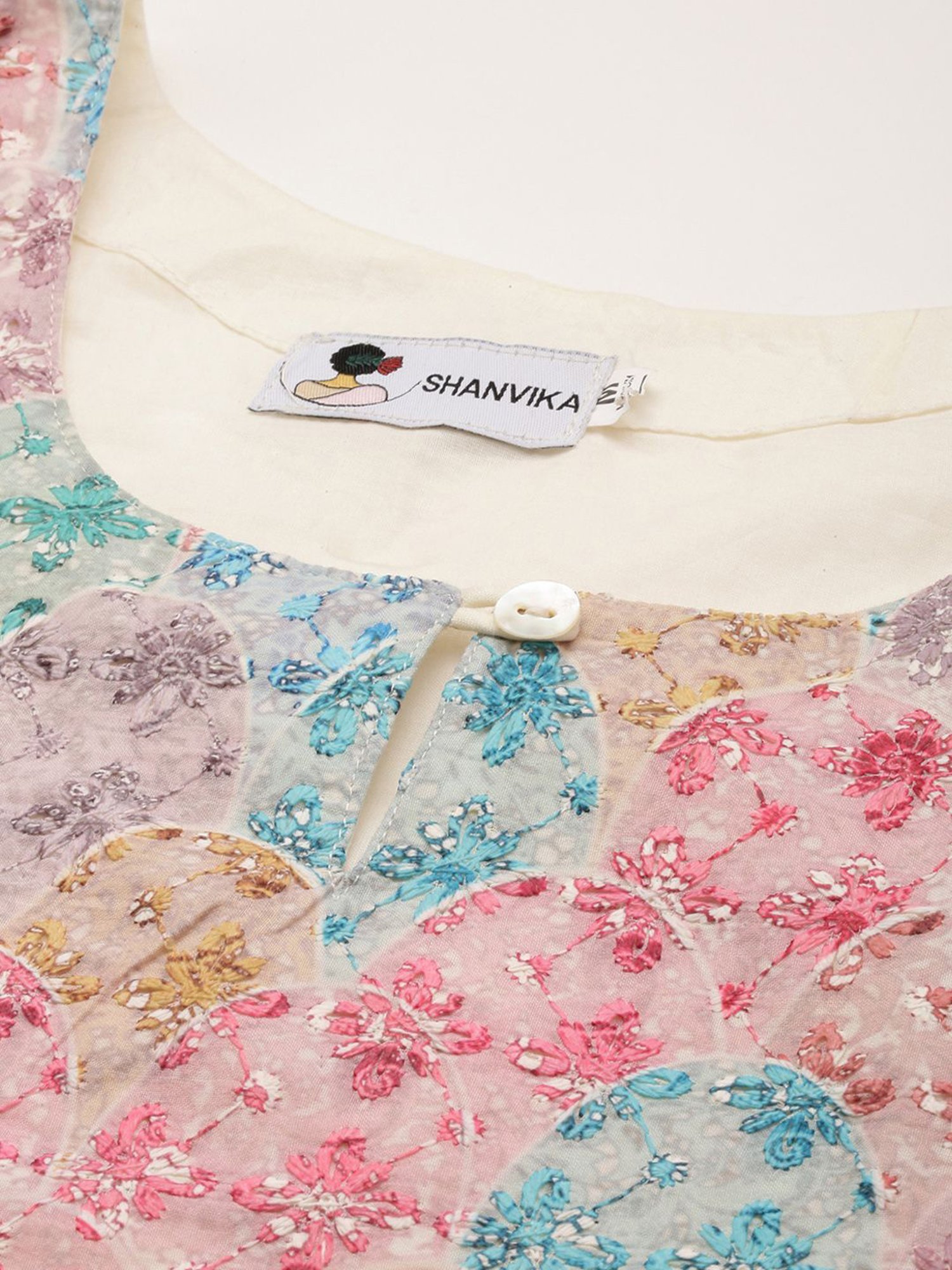 SHANVIKA Cream Embroidered Cotton Straight Kurta