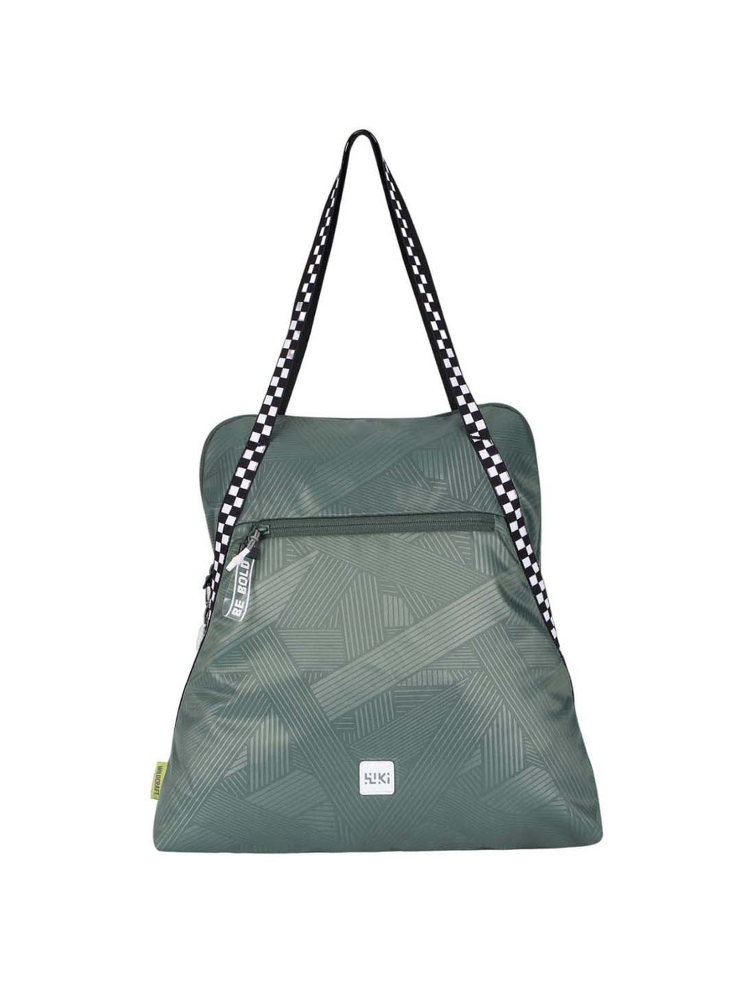 Wiki Bestie Green Striped Medium Tote Handbag