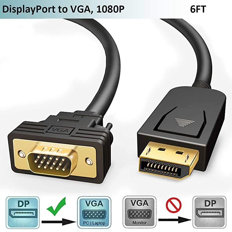 to VGA CableDisplayPort to VGA Monitor Cable 18mMale Display Port to VGA Male Adapter Cordin VGA out Video Converter Lead 1080P60Hz for LenovoHPDellASUS LaptopPCDesktop to TVProjector