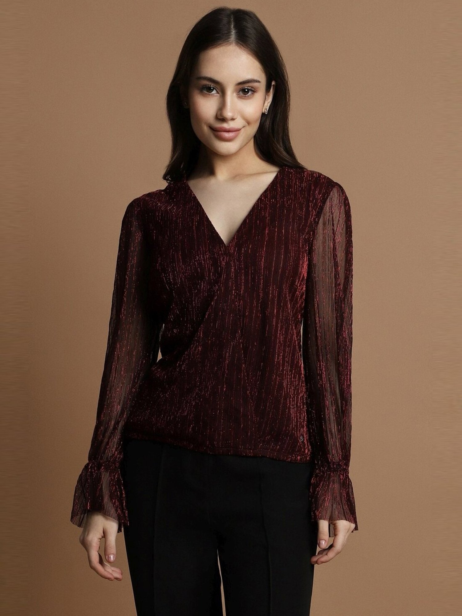 Allen Solly Maroon Striped Top
