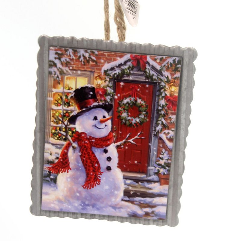 Holiday Ornaments Snowman On Tin Christmas Front Door  -  Tree Ornaments