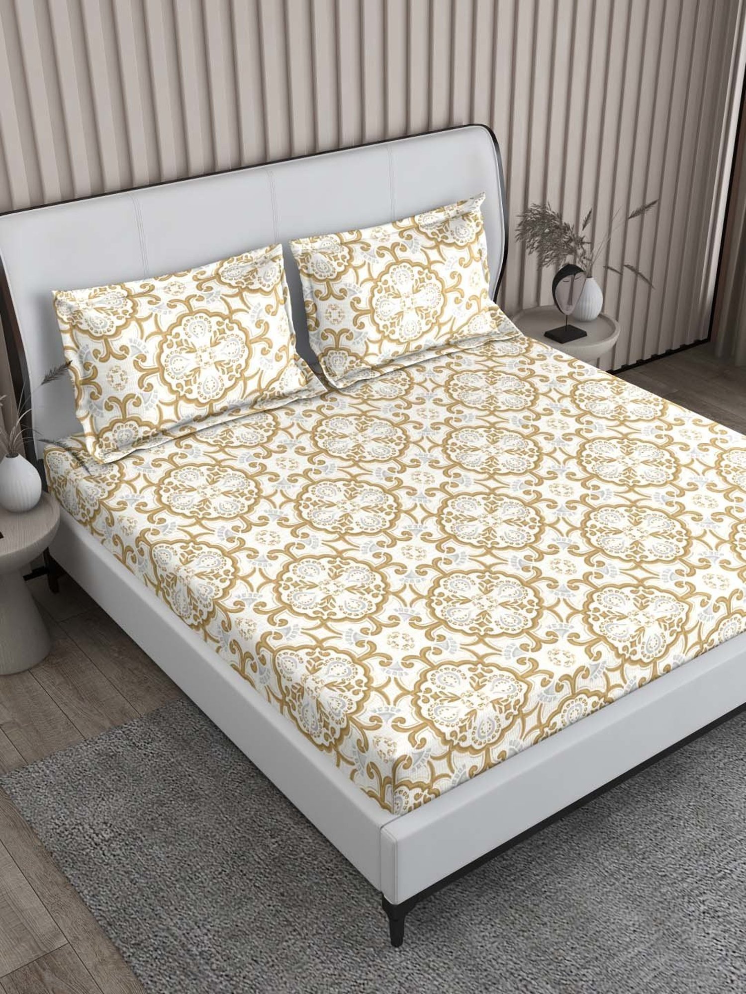 Boutique Living Baltic Brown Cotton 224 TC King Flat Bed Sheet With 2 Pillow Covers