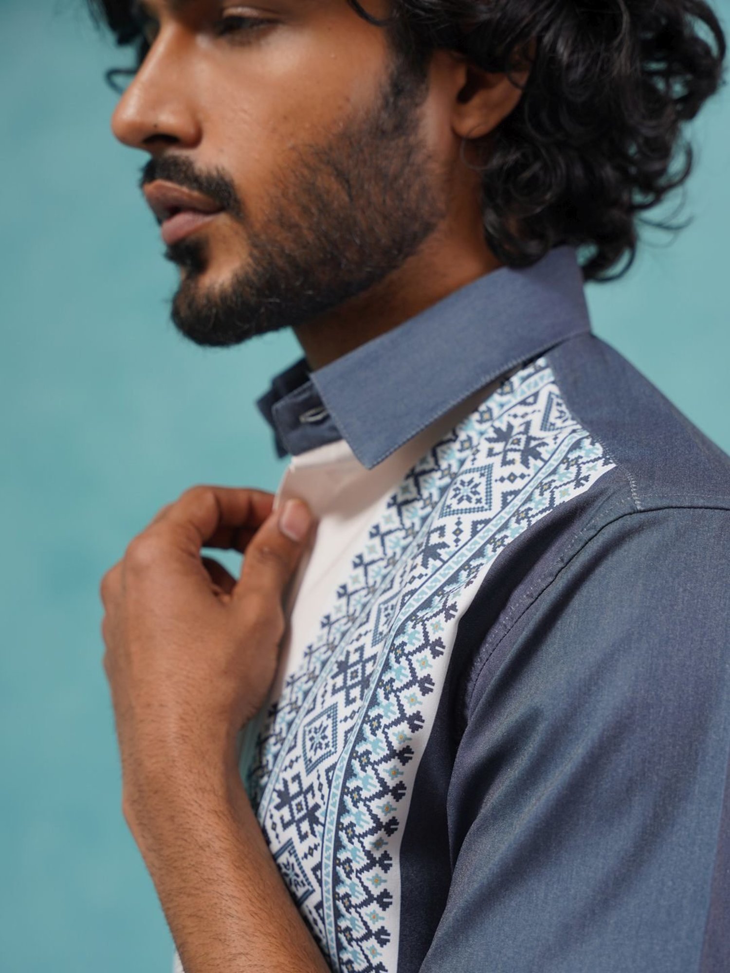 Indian Needle Charcoal Cotton Regular Fit Printed Shirt