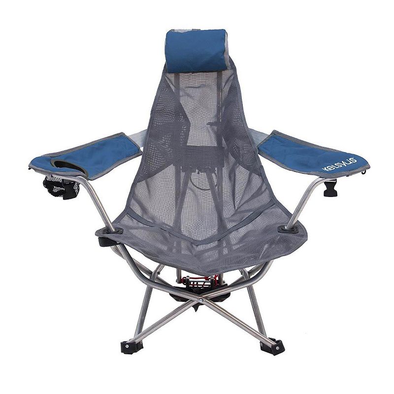 Kelsyus 80403 Mesh Folding Portable Backpack Beach Chair with Headrest and Strap, Blue and Gray (2 Pack)