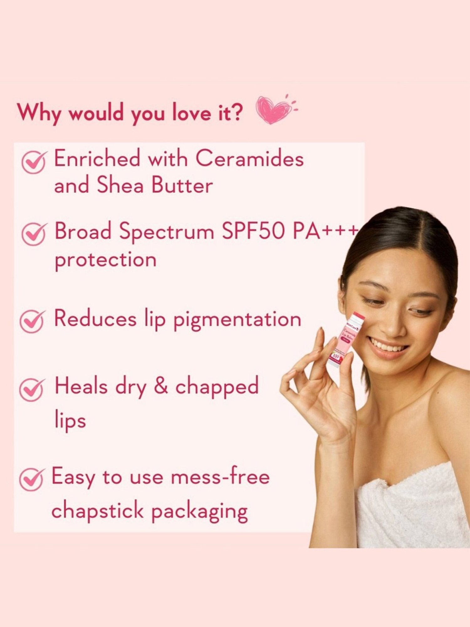 Wishcare Tinted Ceramide Lip Balm SPF 50 PA+++ - 5 gm