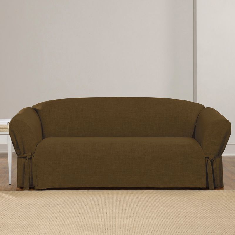 Chocolate Designer Linen Sofa Slipcover - Sure Fit