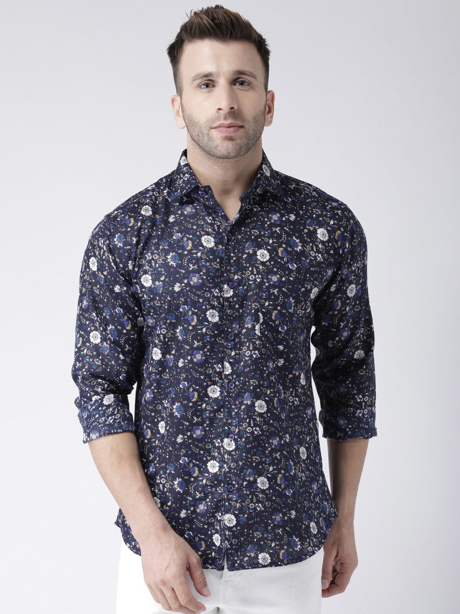 Hangup Plus Navy Slim Fit Printed Shirt