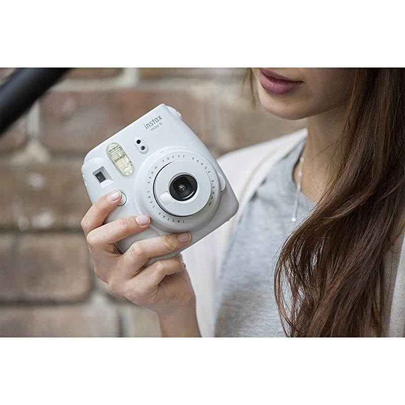 Instax Mini 9 Instant Camera (Smokey White) with 2 x Instant Twin Film Pack (40 Exposures)