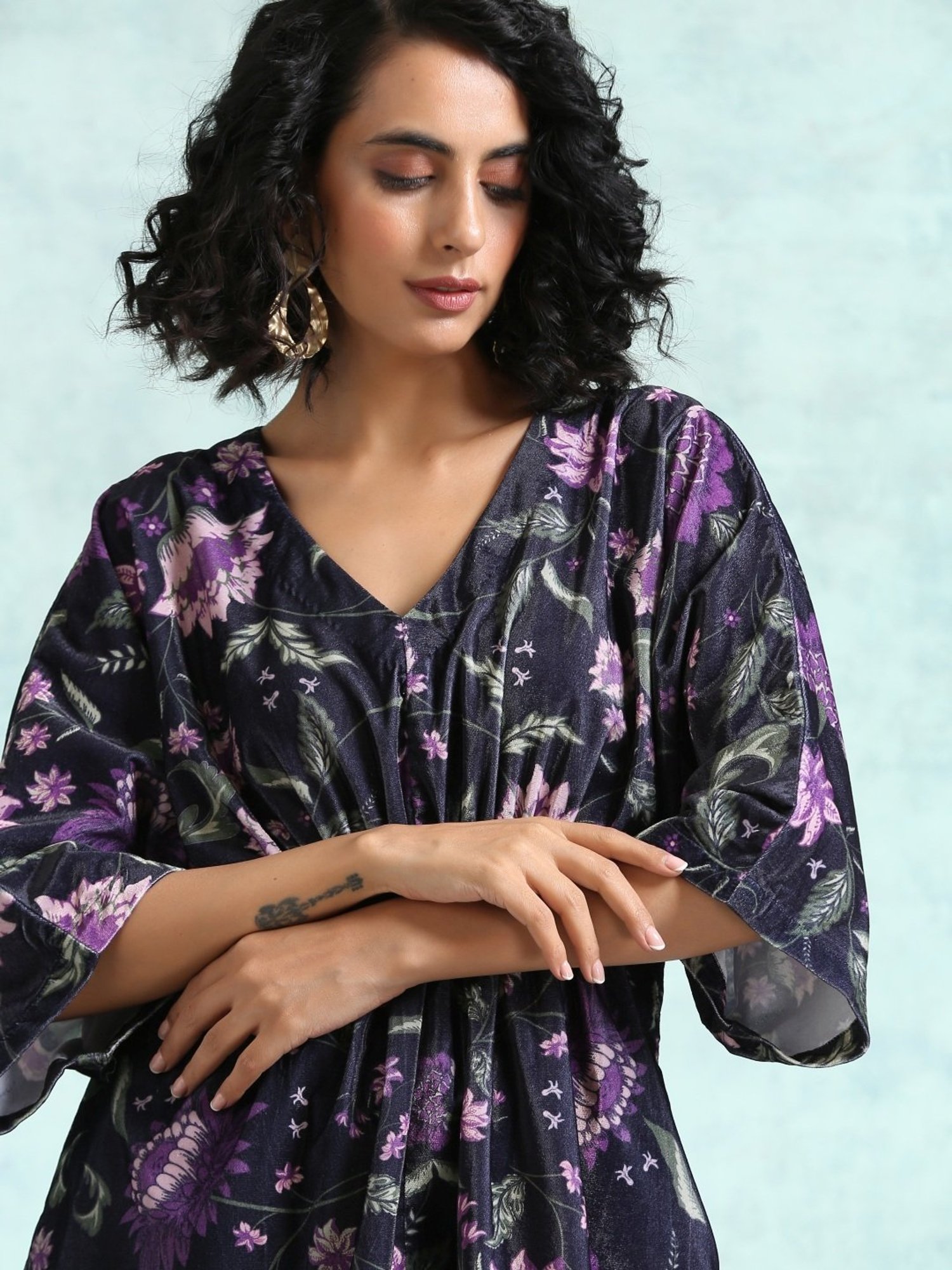 true Browns Black Printed Velvet Co-Ord set