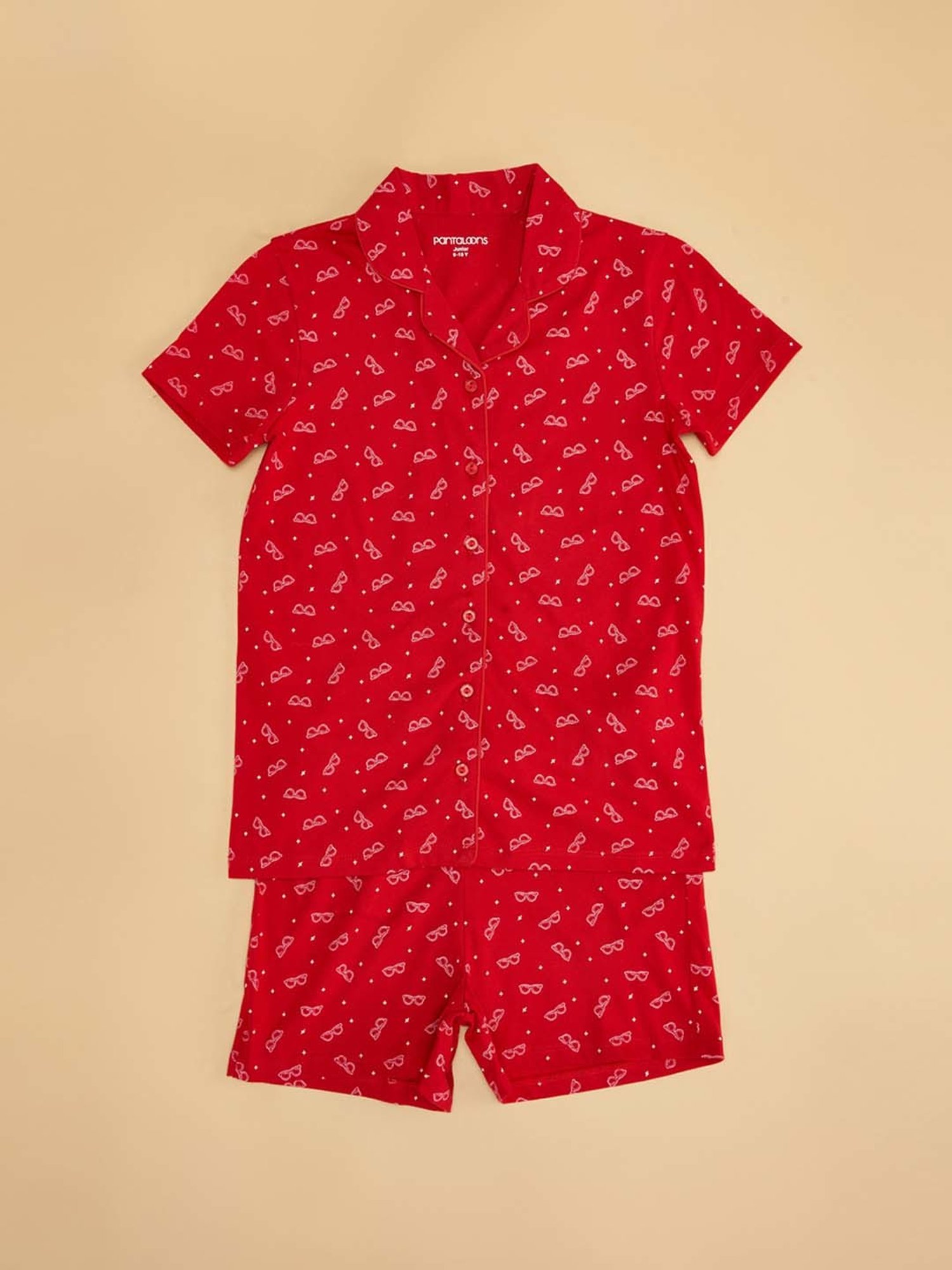 Pantaloons Junior Fiery Red Cotton Printed Shirt Set