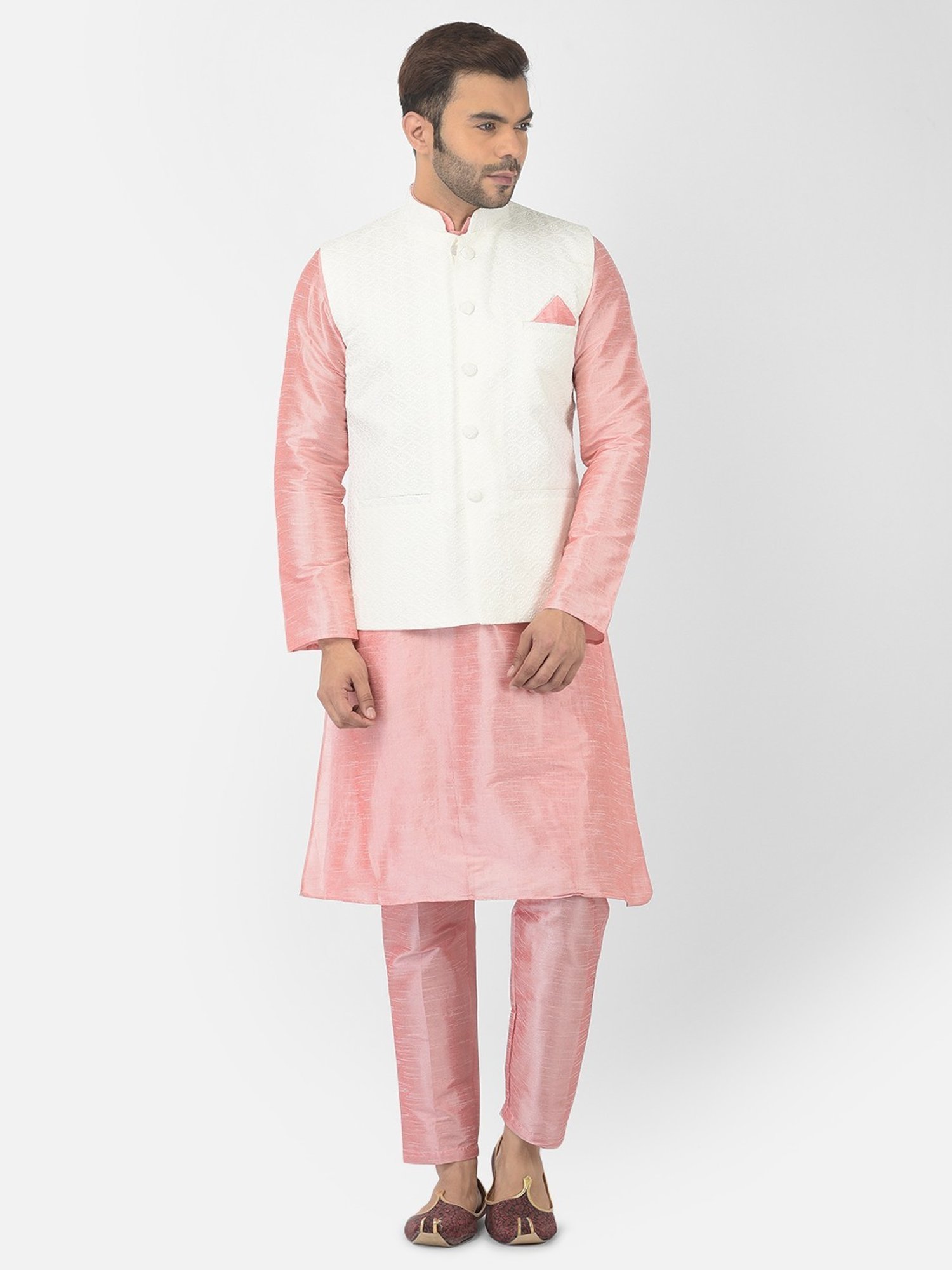 Deyann Pink & White Regular Fit Embroidered Kurta Set With Jacket
