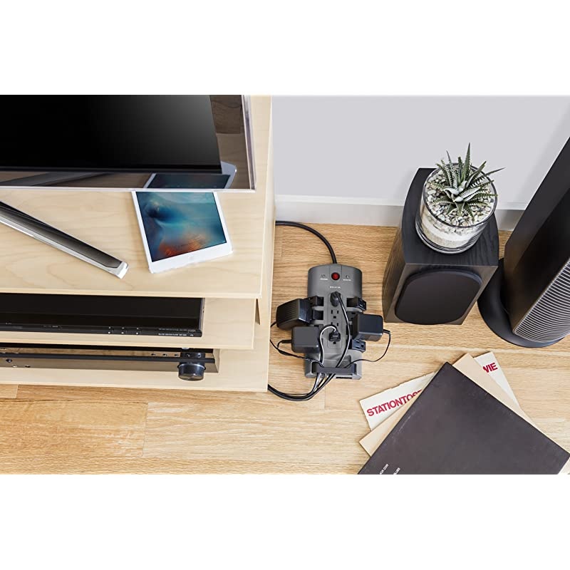 Surge Power Strip Protector - 8 Rotating & 4 Stationary AC Multiple Outlets - 8 ft Long Heavy Duty Extension Cord Flat Pivot Plug for Home, Office, Travel, Desktop & Charging Brick, 4320 Joules