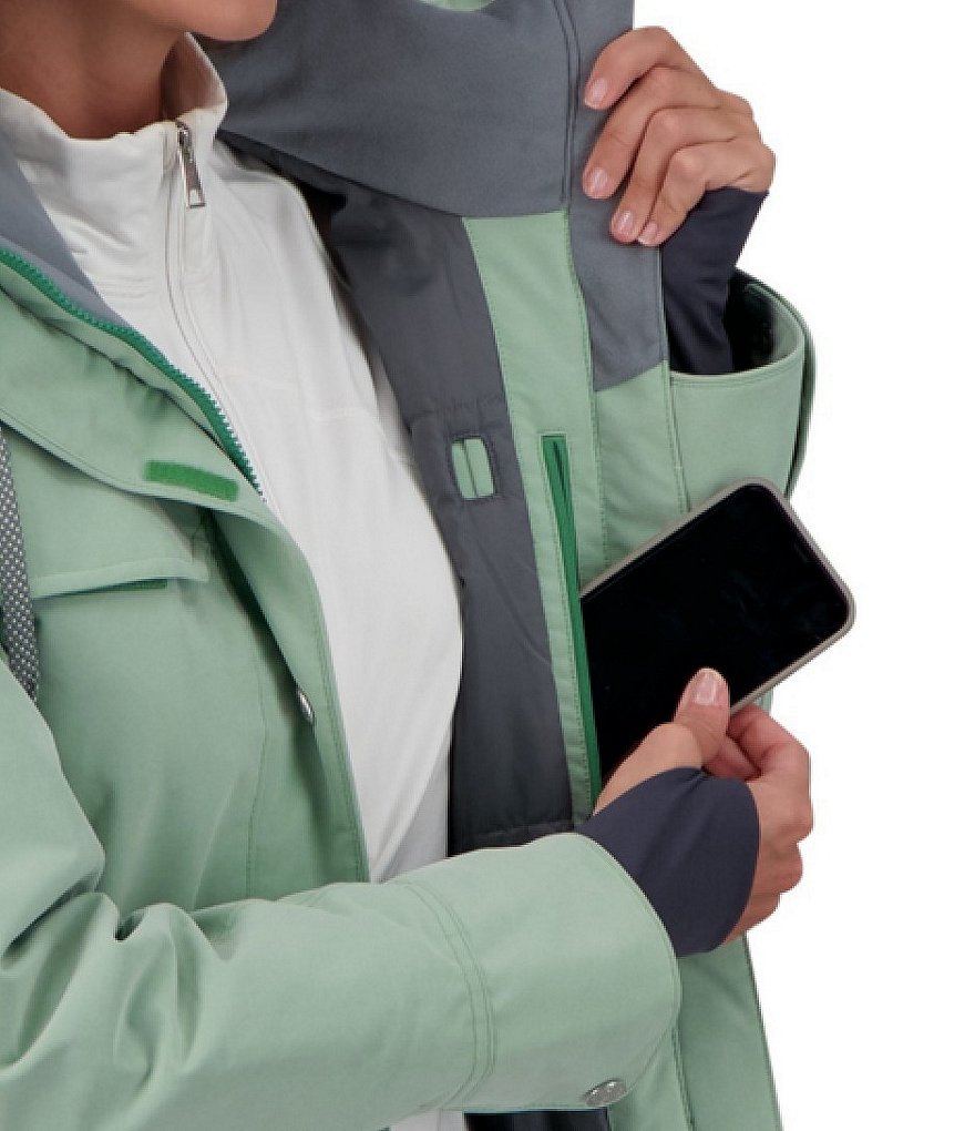 Obermeyer Celestia Hooded Stand Collar Thumbhole Cuff Interior Pocket Ski Jacket