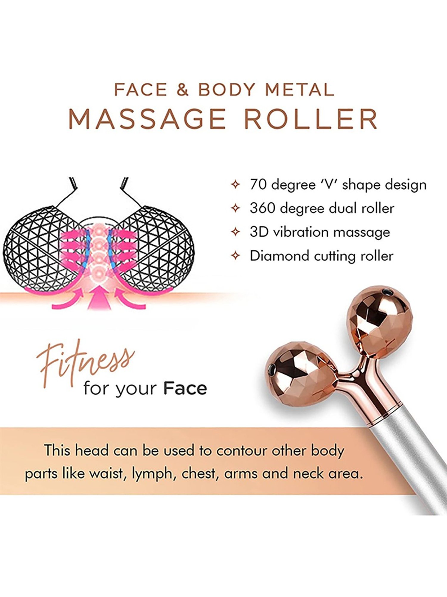 HealthSense Enhance FR405 Electric Facial Roller Massager (Pink and Silver)