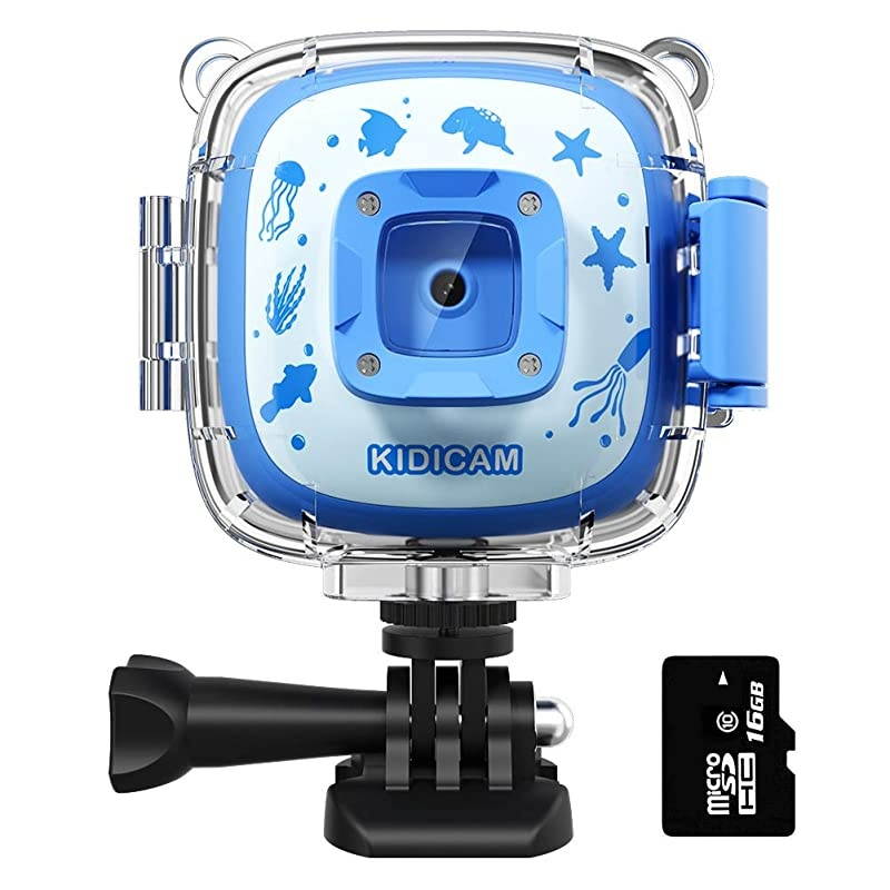 Kidicam 2.0 Kids Action Camera, Waterproof Digital Camera for Boys Girls 1080P Sports Camera Camcorder with 16GB Memory Card (Blue)