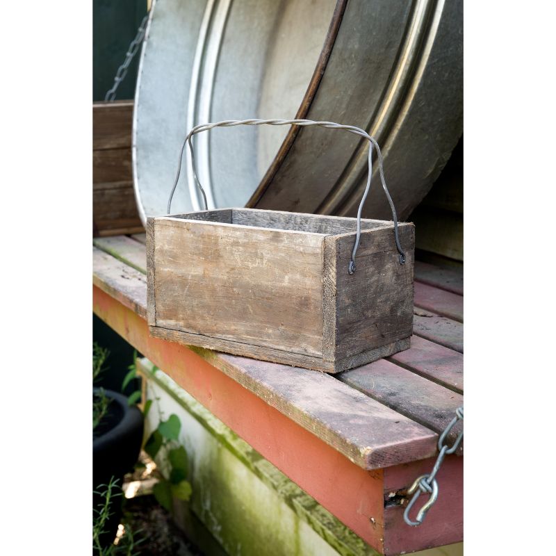 Park Hill Collection Primitive Wood Box With Wire Handle