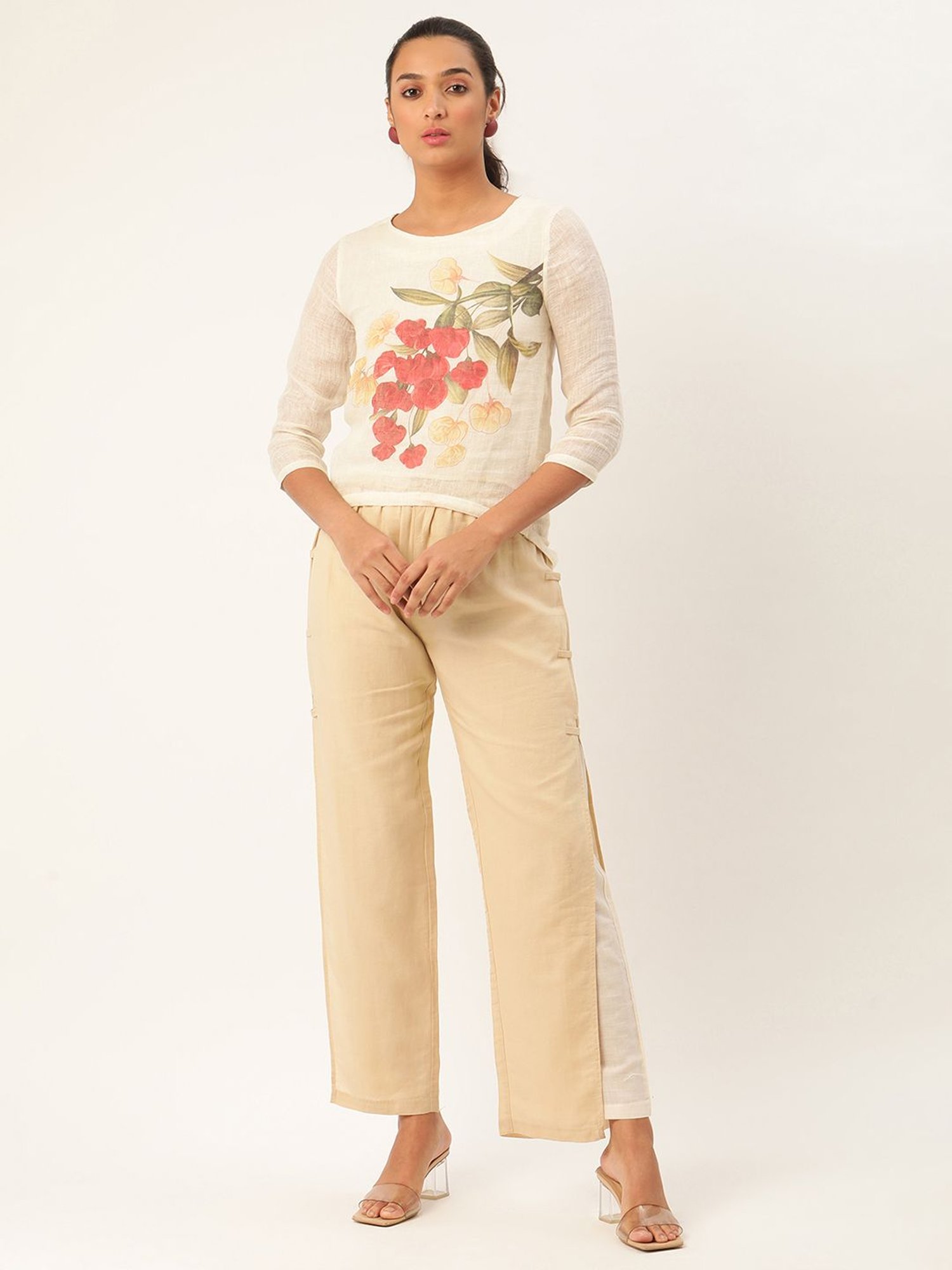Rooted Beige Straight Fit Trousers