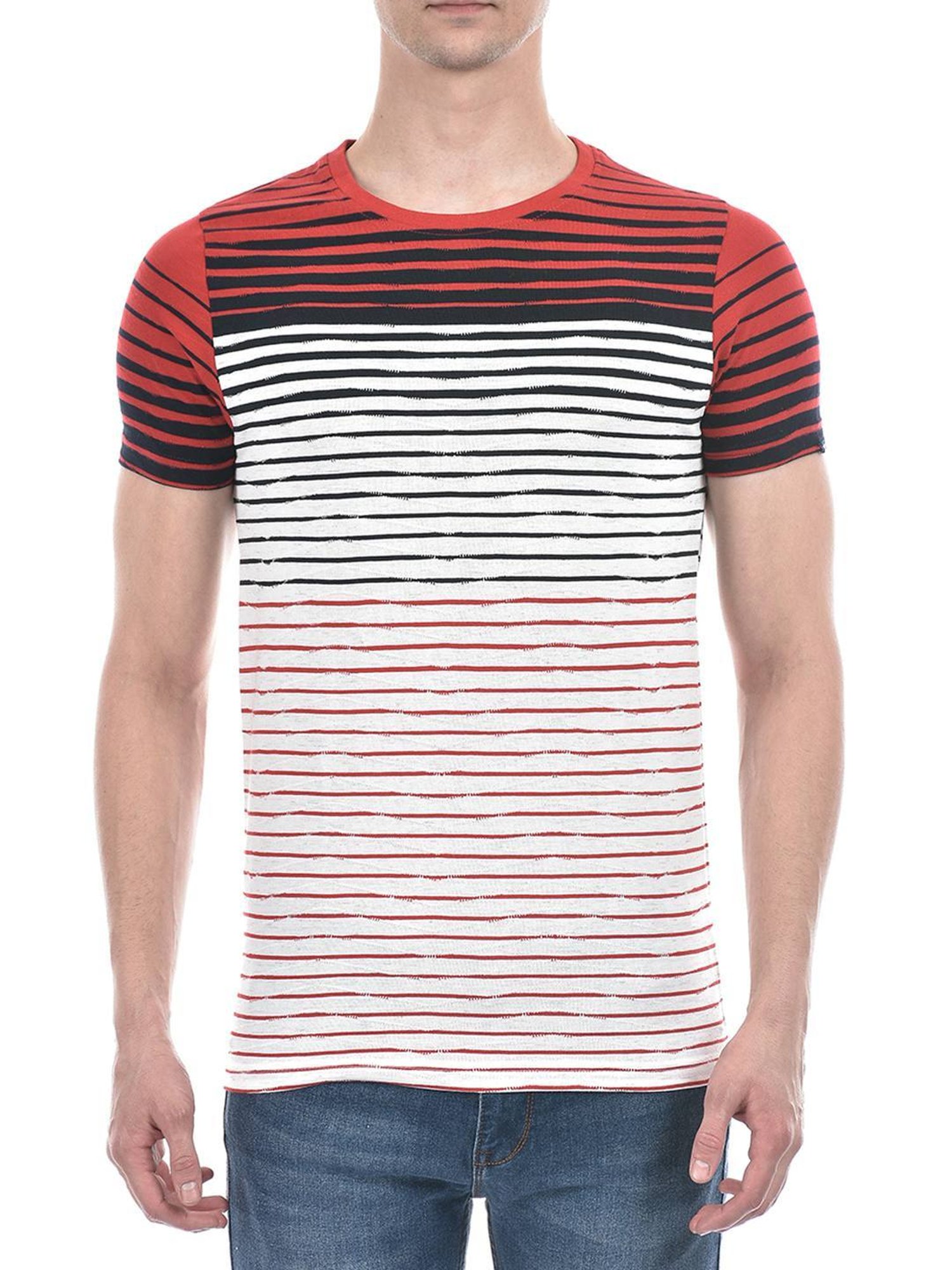 Numero Uno Red Slim Fit Striped T-Shirt