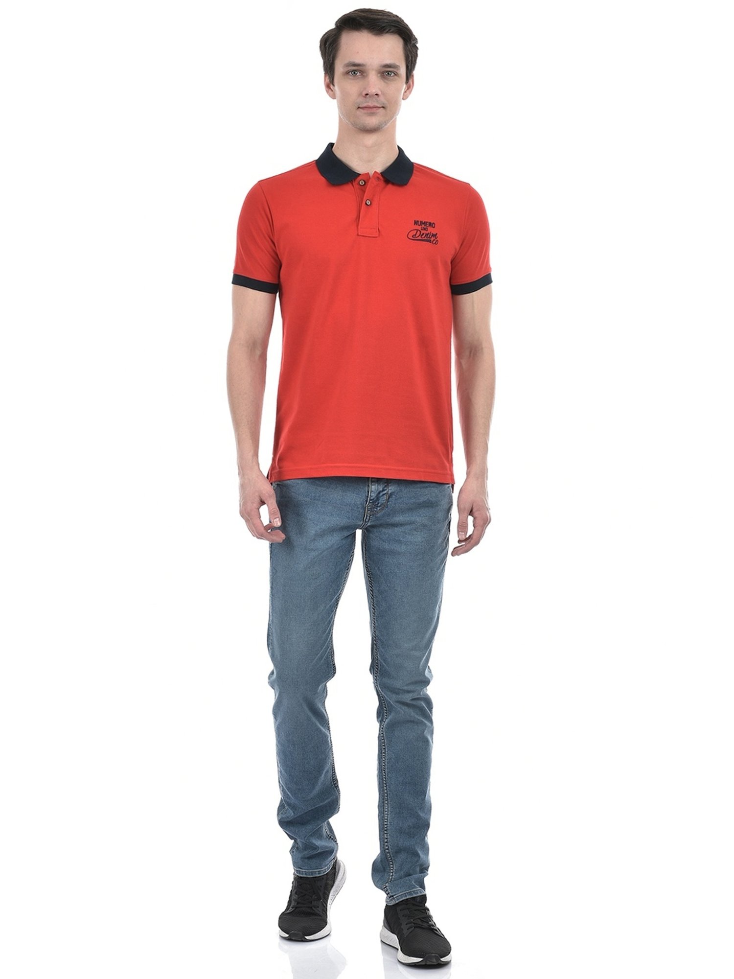 Numero Uno Red Cotton Slim Fit Polo T-Shirt