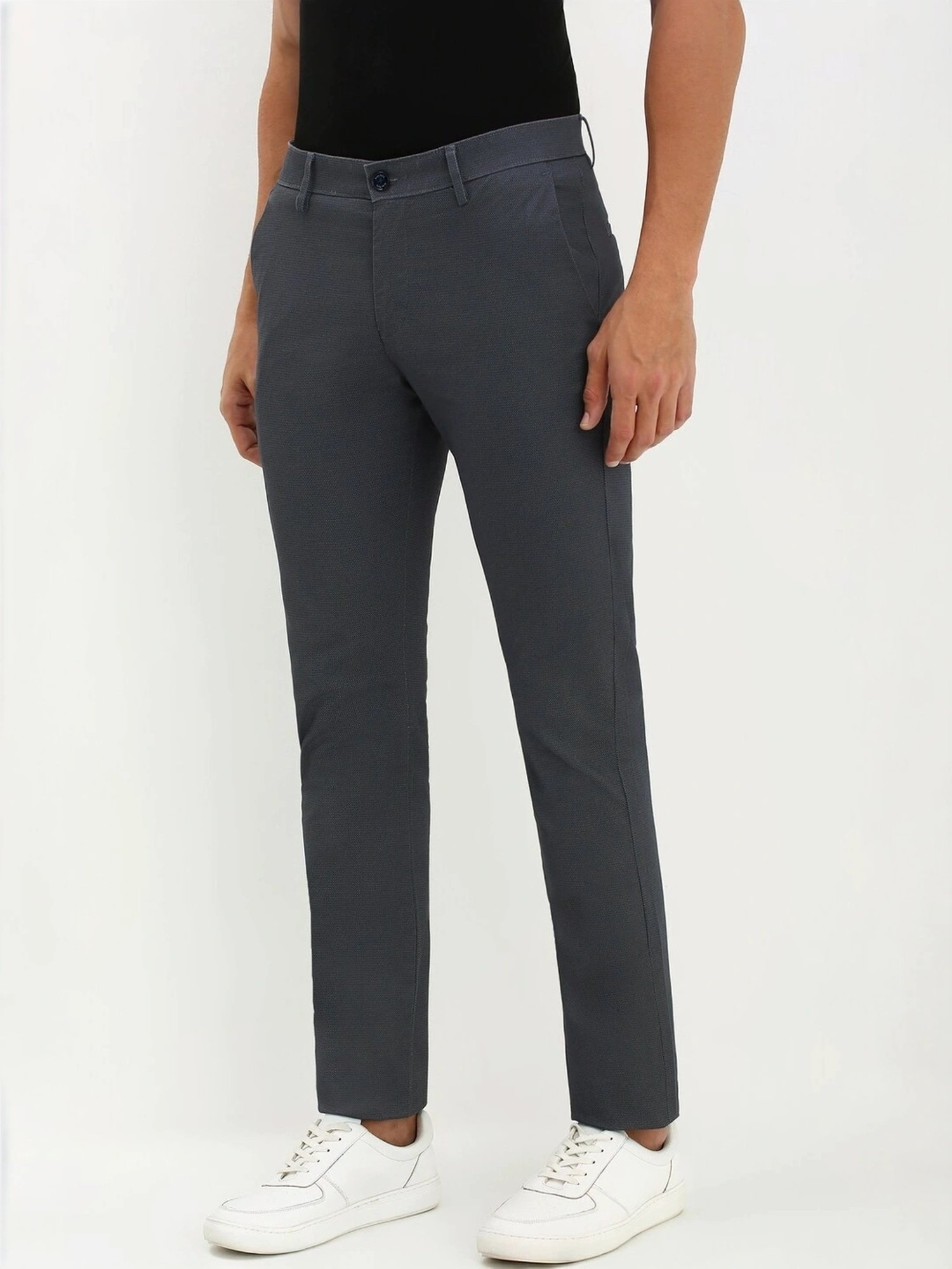 Allen Solly Grey Cotton Slim Fit Printed Trousers