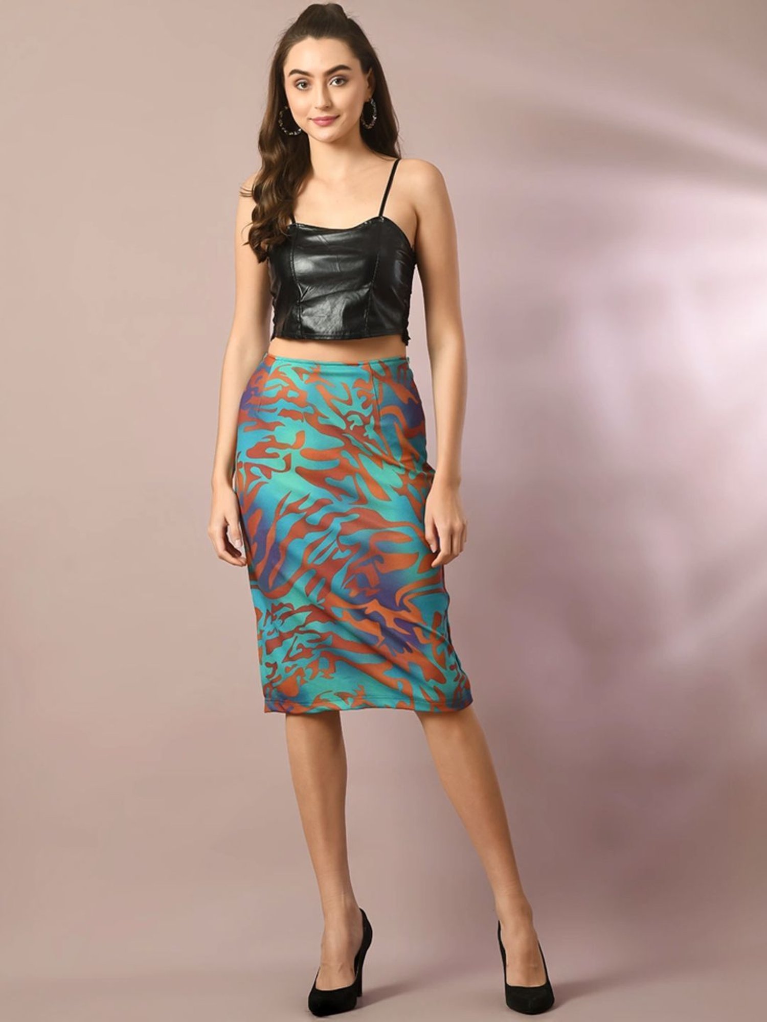 Myshka Multicolored Printed Bodycon Skirt