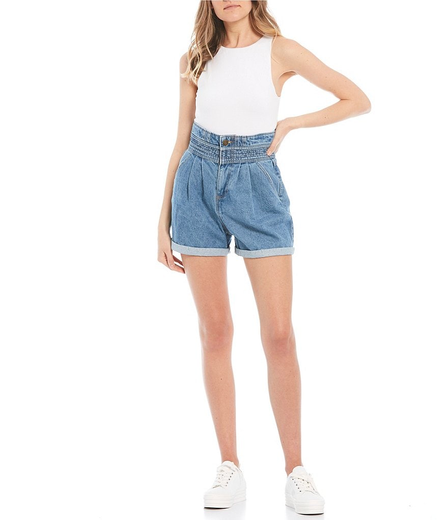 GB High Rise Pleated Denim Shorts