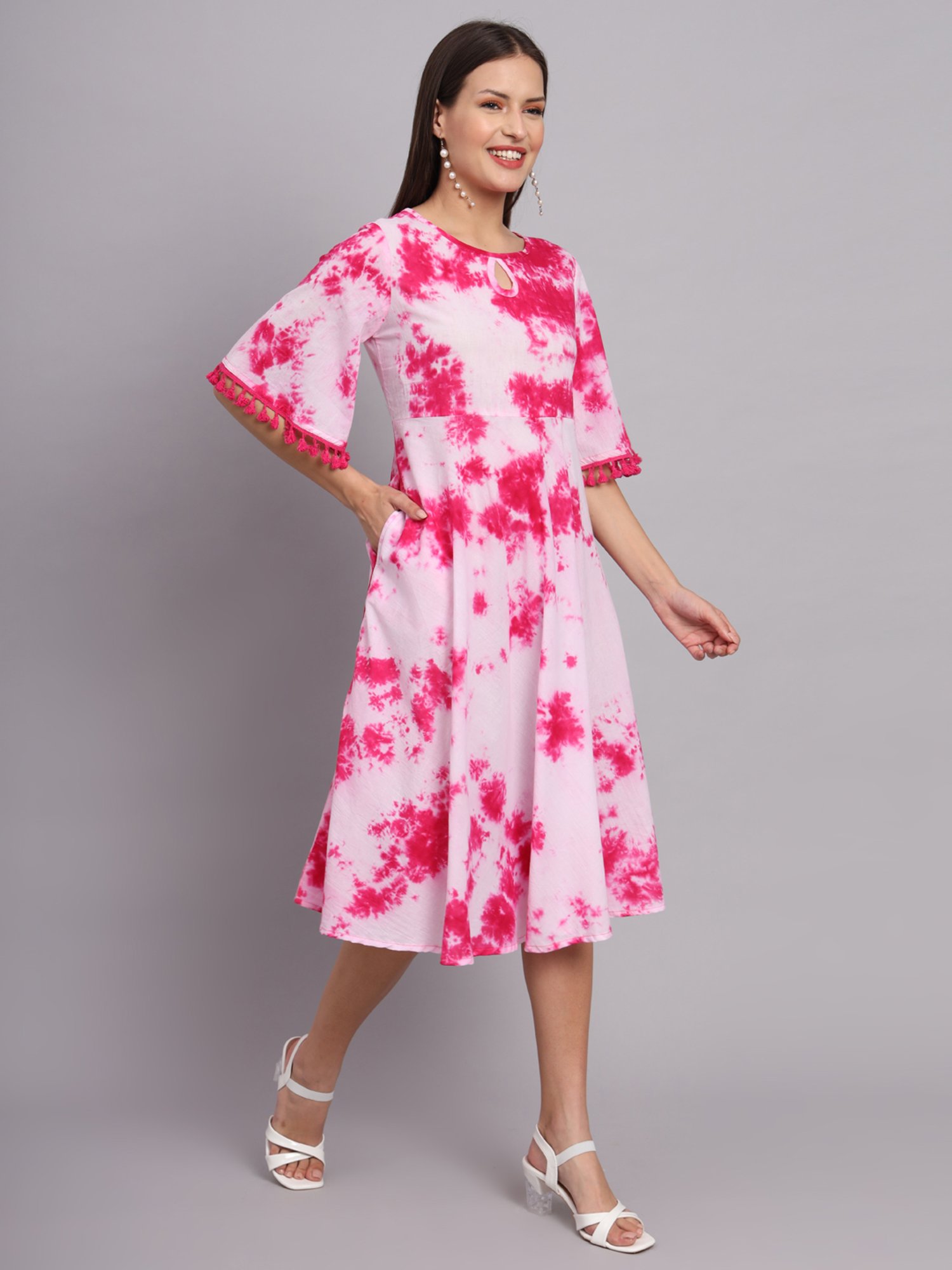 DECKEDUP Pink Tie - Dye A Line Dress