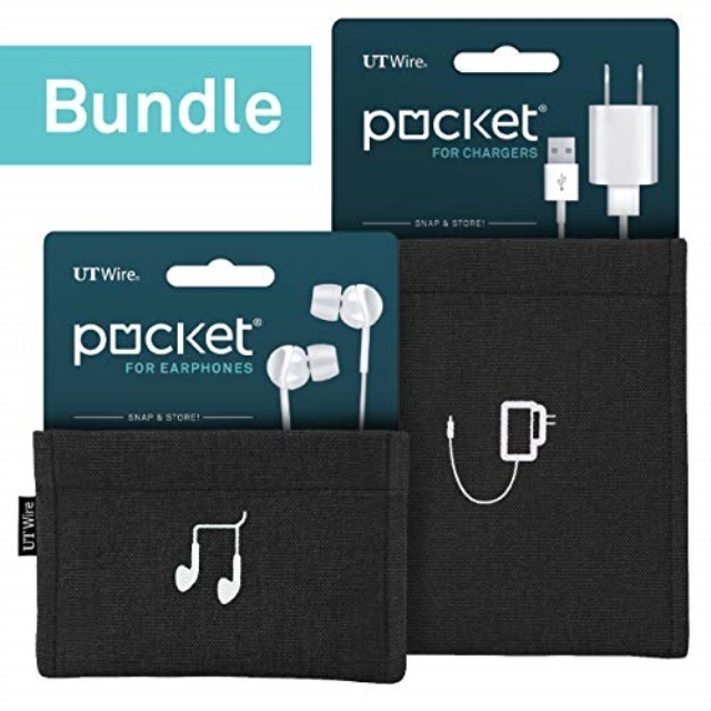 ut wire pocket pouch kit  comes with 1 charger & 1 earbud case  black