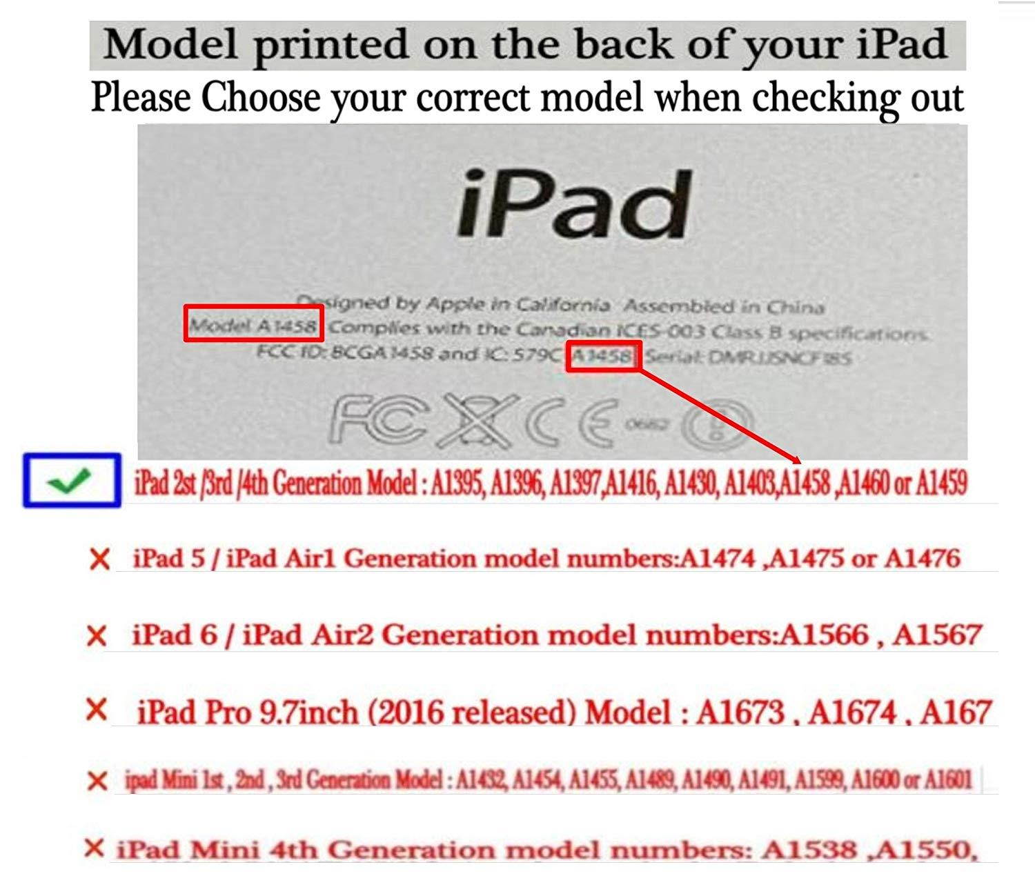 Ipad Case 360 Degrees Rotating Stand Leather Magnetic Smart Cover Case for Ipad 2/ 3/4 Generation Case with Bonus Screen Protector, Stylus and Cleaning Cloth ( Heart shap Design)