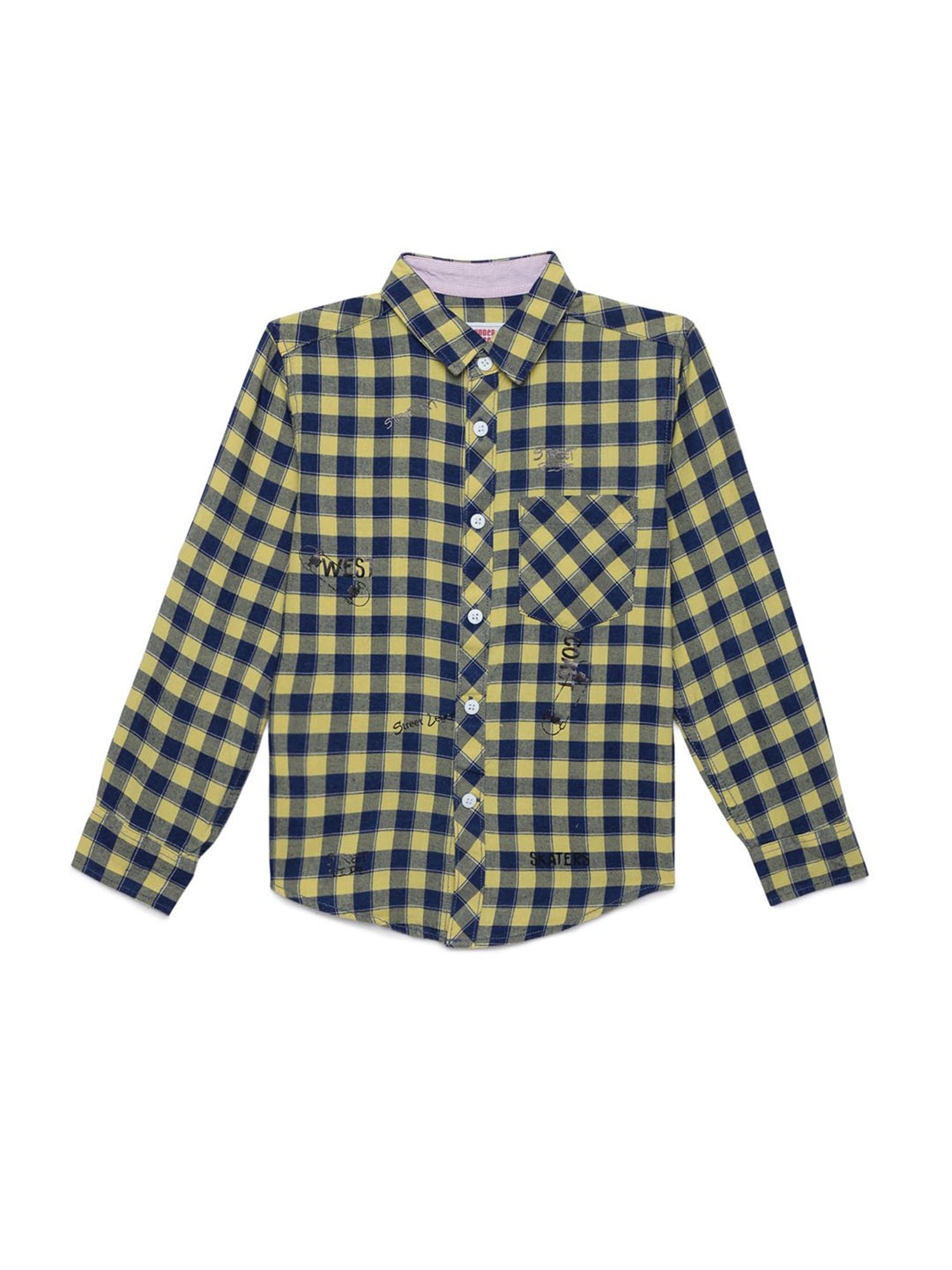 Under Fourteen Only Boys Yellow & Navy Checks Shirt