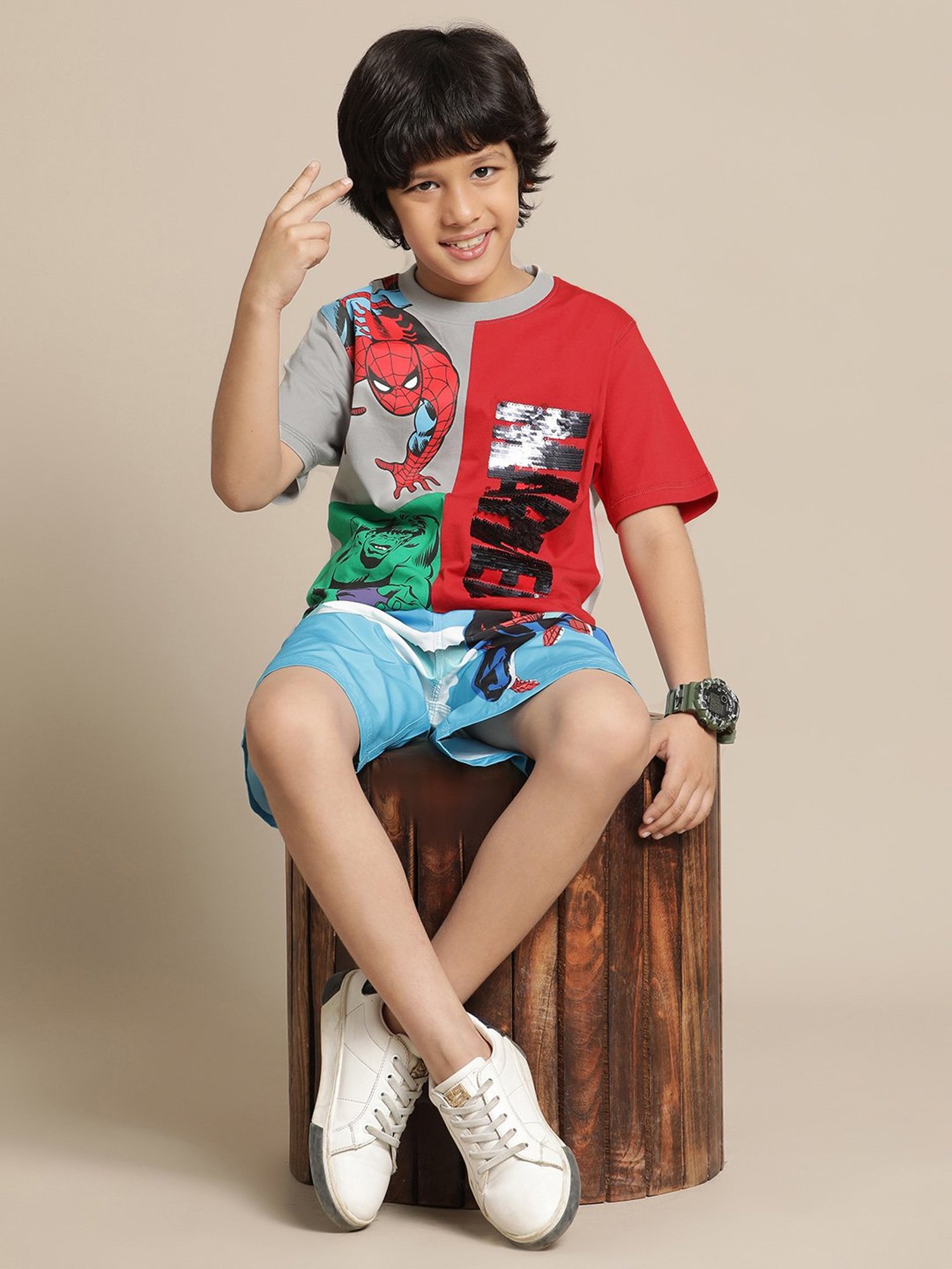 Kidsville Avengers Multicolor Embellished T-Shirt For Boys