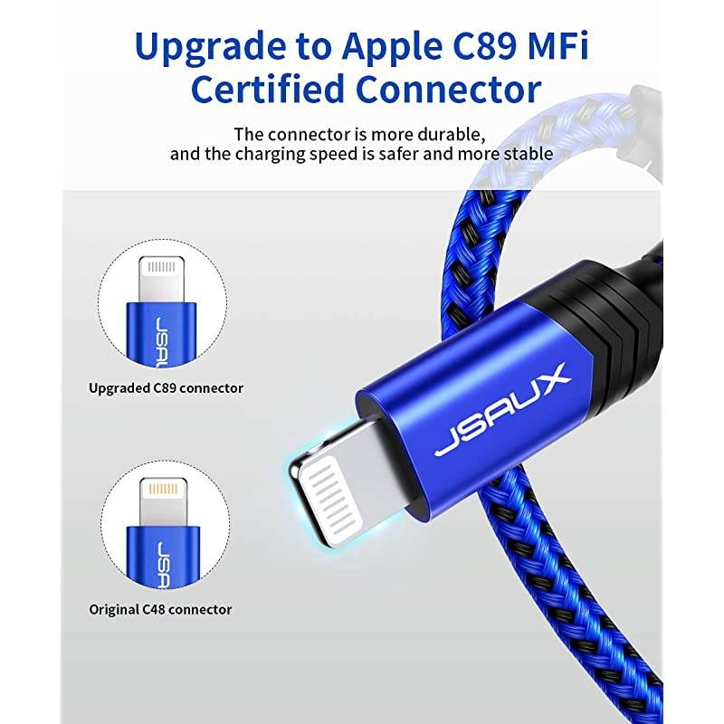 Lightning iPhone Charger Cable 2Pack 4ft+6ft  Upgarded C89 Apple MFi Certified Nylon Braided Fast Charging Cord Compatible with iPhone 11 Xs Max X XR 8 7 6s 6 Plus 5 5s 5ciPadiPod Blue